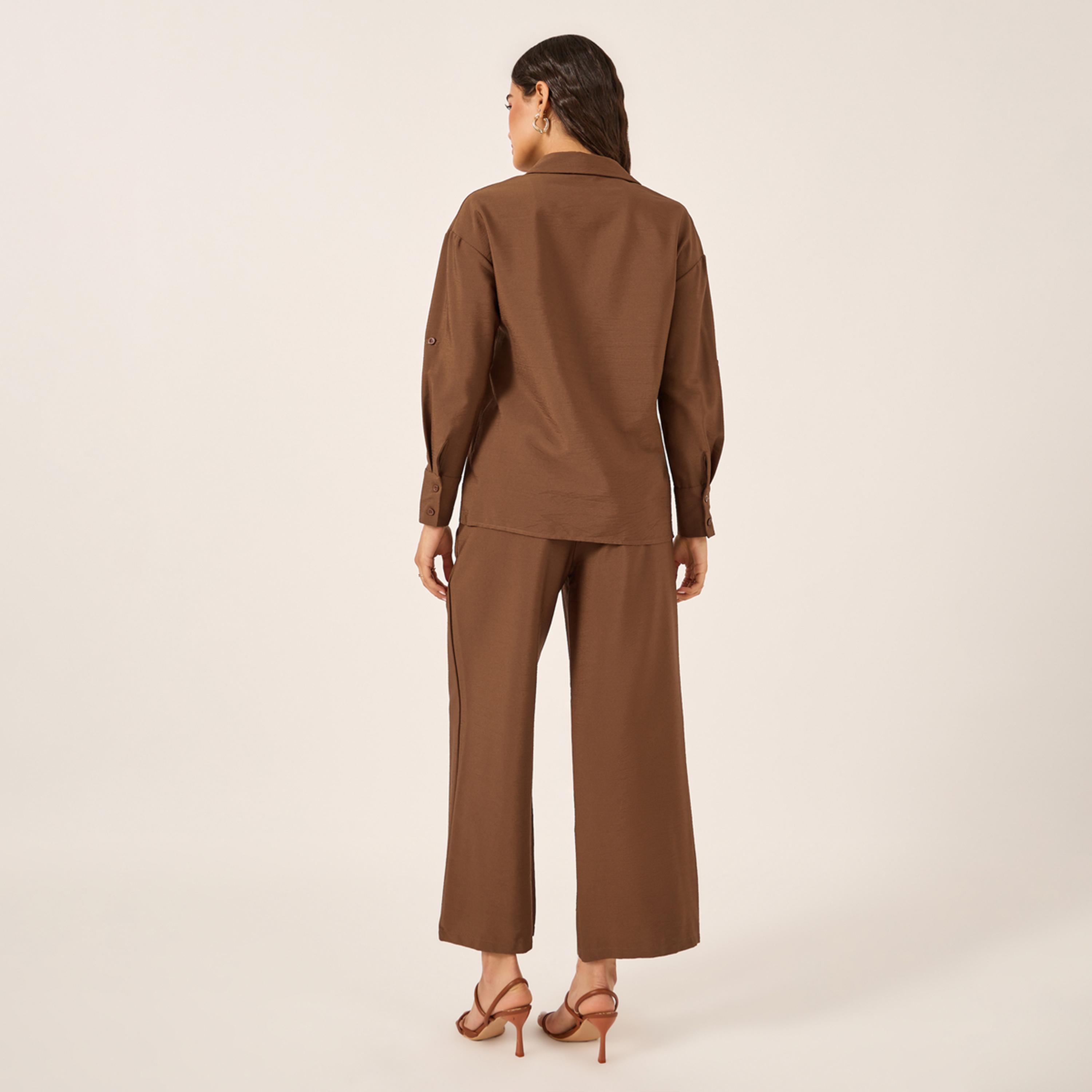 Styli Oversized Spread Collar Shirt and Wide Leg Pants Set-women-clothing-coordsets-image-5