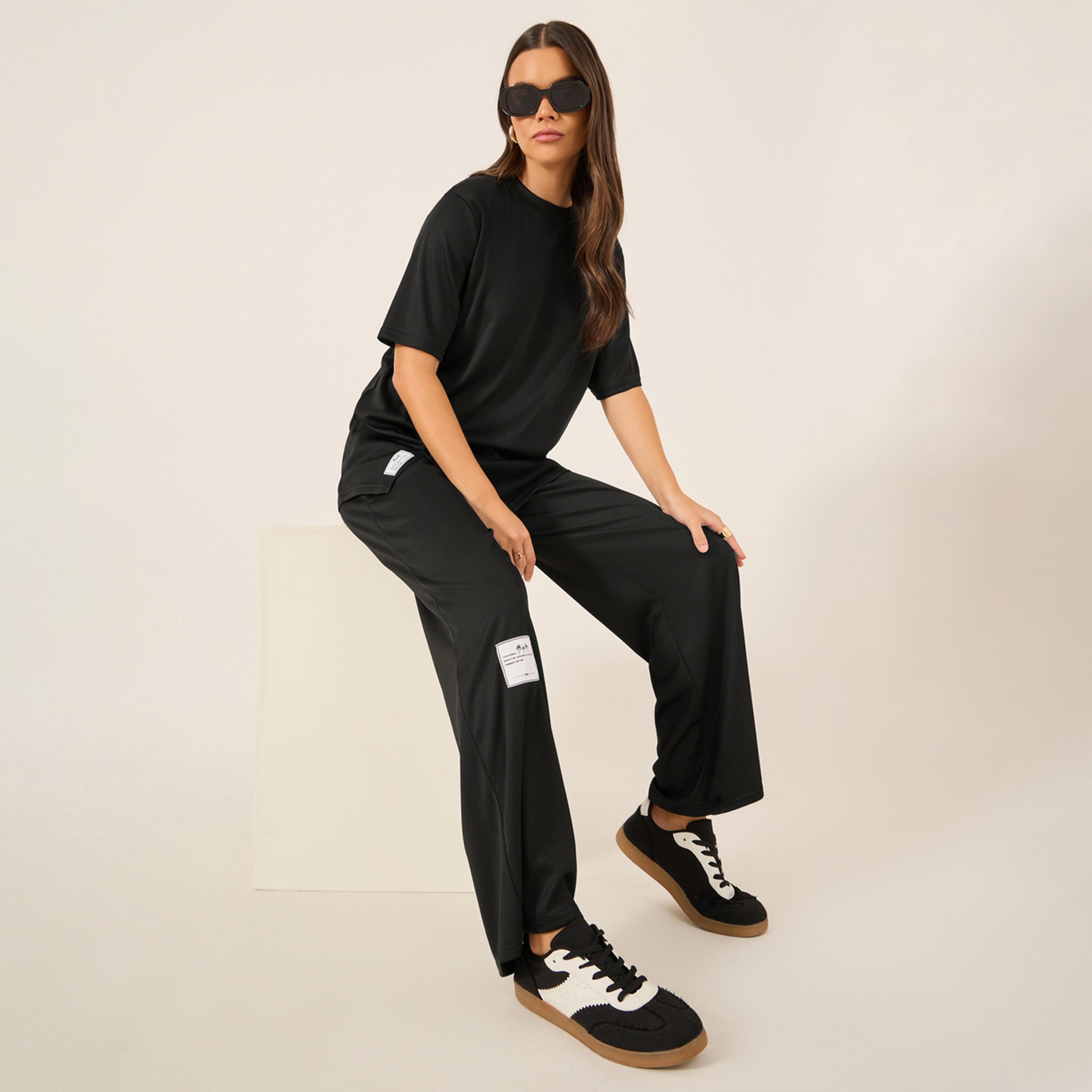 Styli Solid Oversized Top and Wide Leg Joggers Co-Ords-women-clothing-coordsets-image-1
