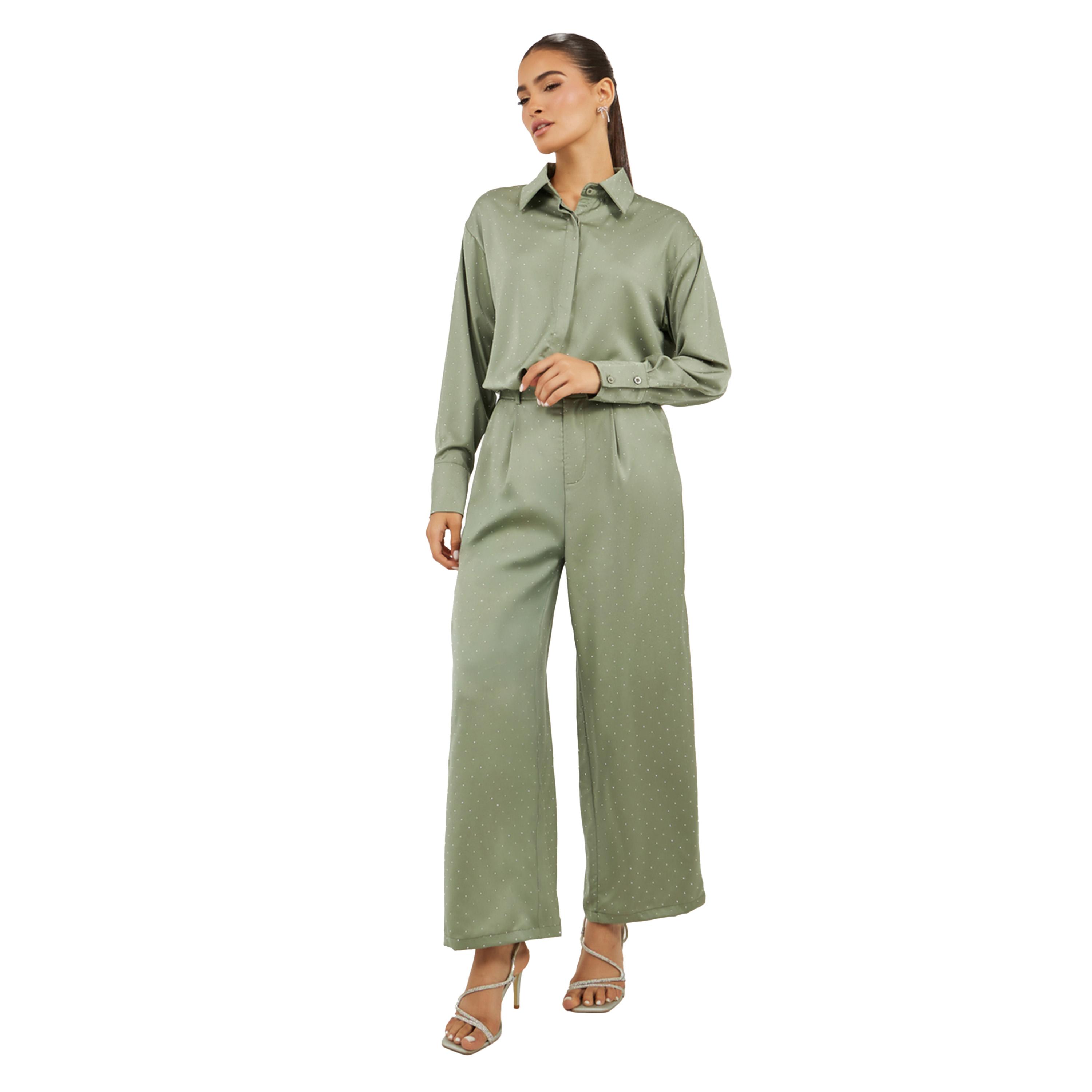 ستايلي - طقم قميص مزخرف كبير الحجم مع بنطال واسع الساق-women-clothing-coordsets-image-2