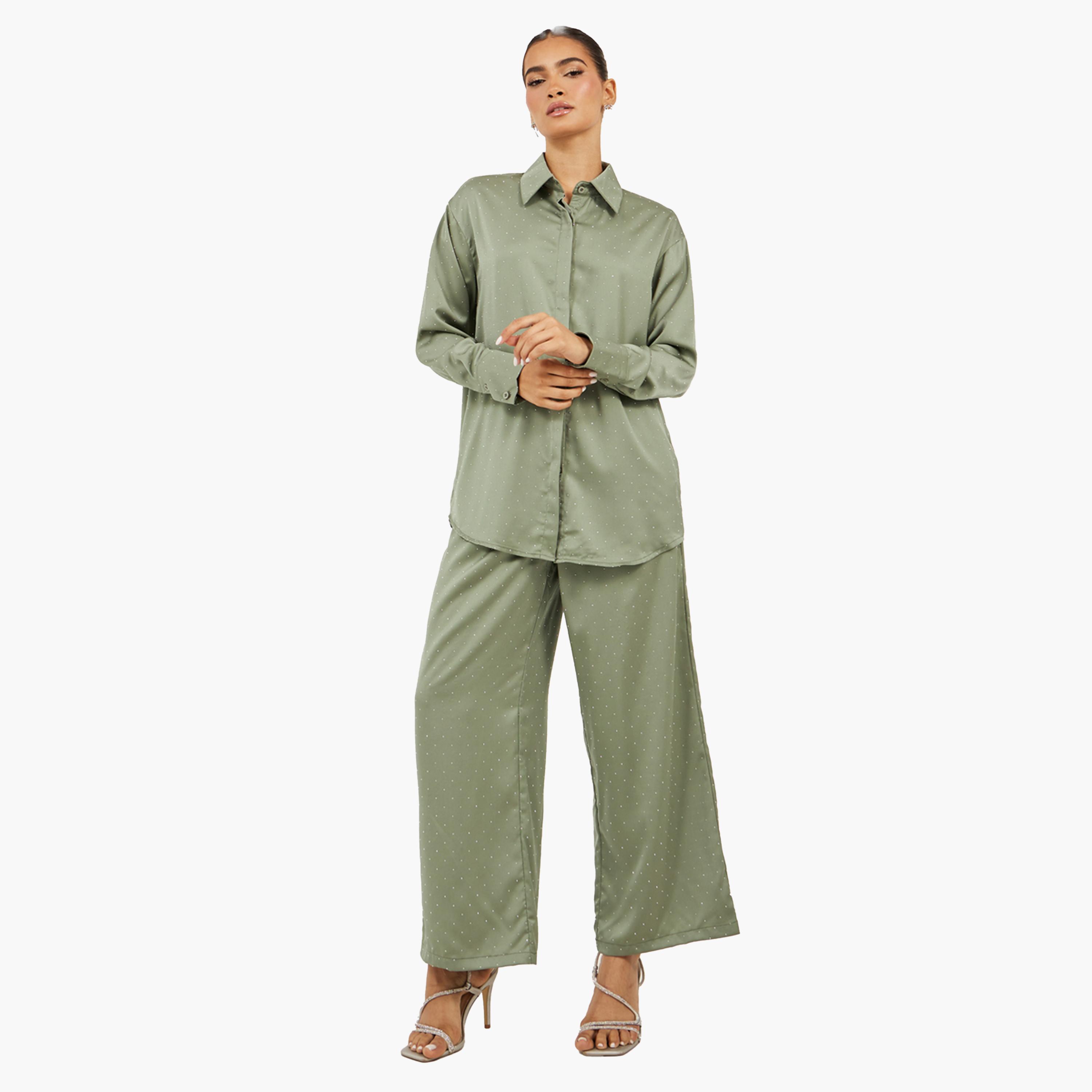 Styli Oversized Embellished Shirt and Wide Leg Pants Co-Ords-women-clothing-coordsets-image-3