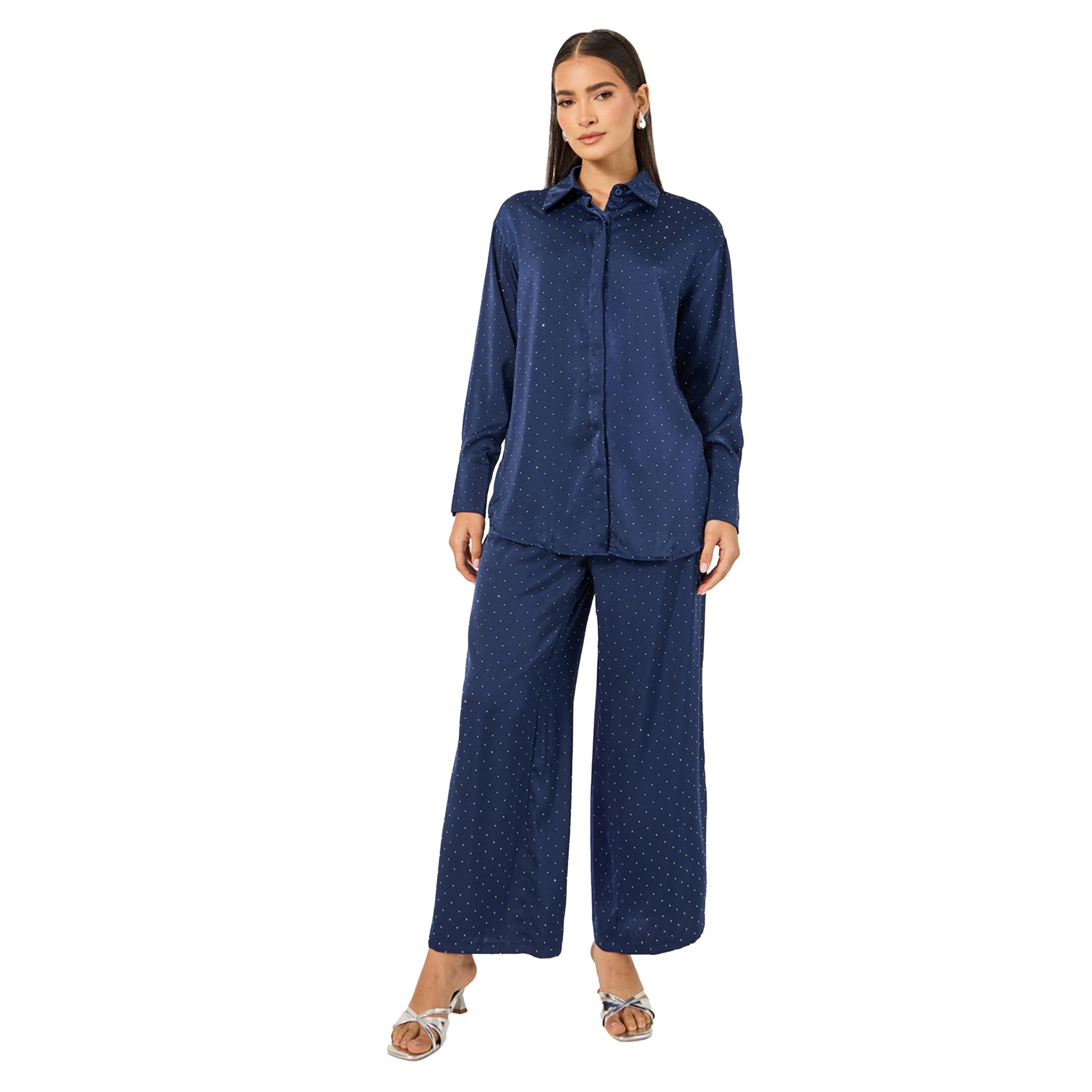 Styli Oversized Embellished Shirt and Wide Leg Pants Co-Ords-women-clothing-coordsets-image-2