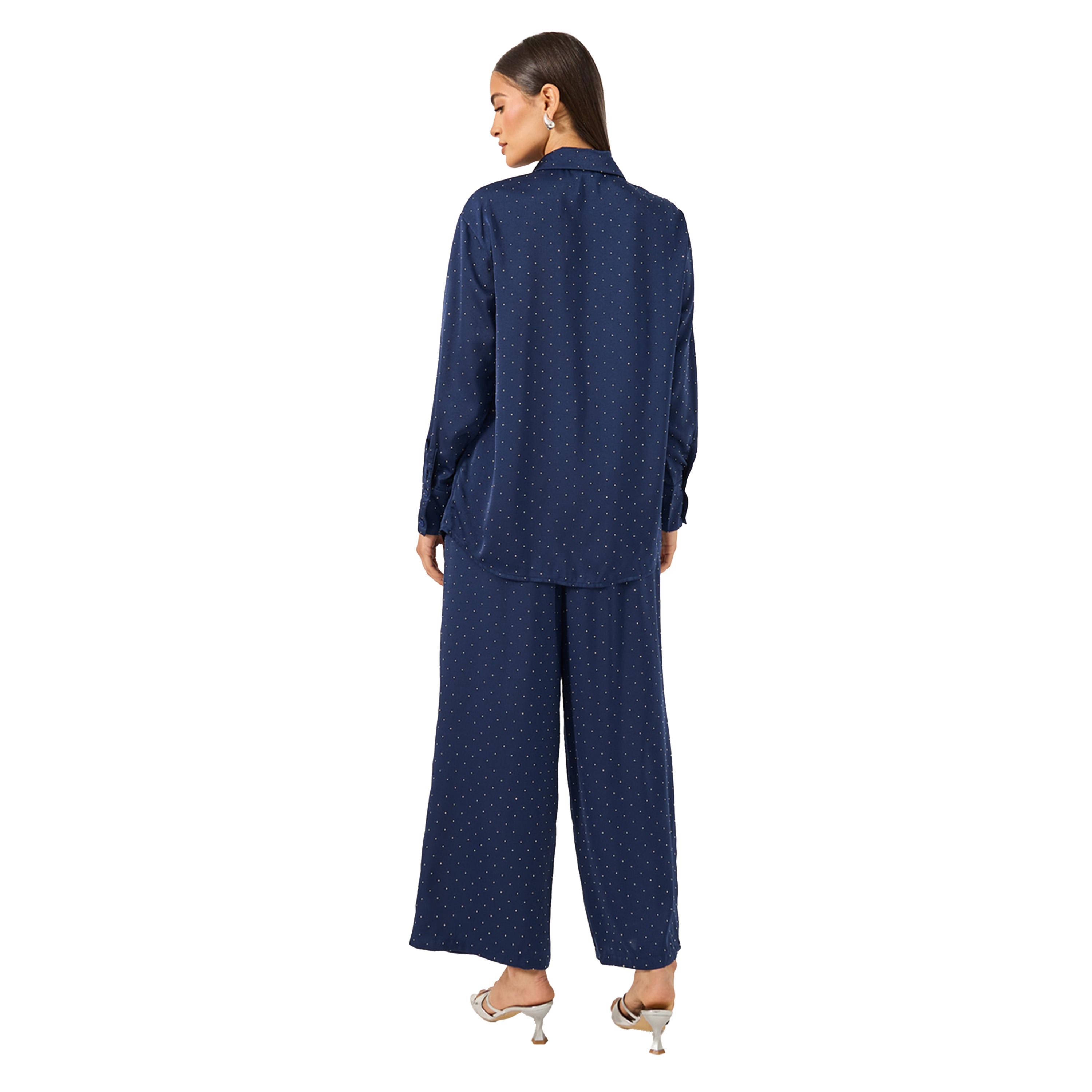 ستايلي - طقم قميص مزخرف كبير الحجم مع بنطال واسع الساق-women-clothing-coordsets-image-5