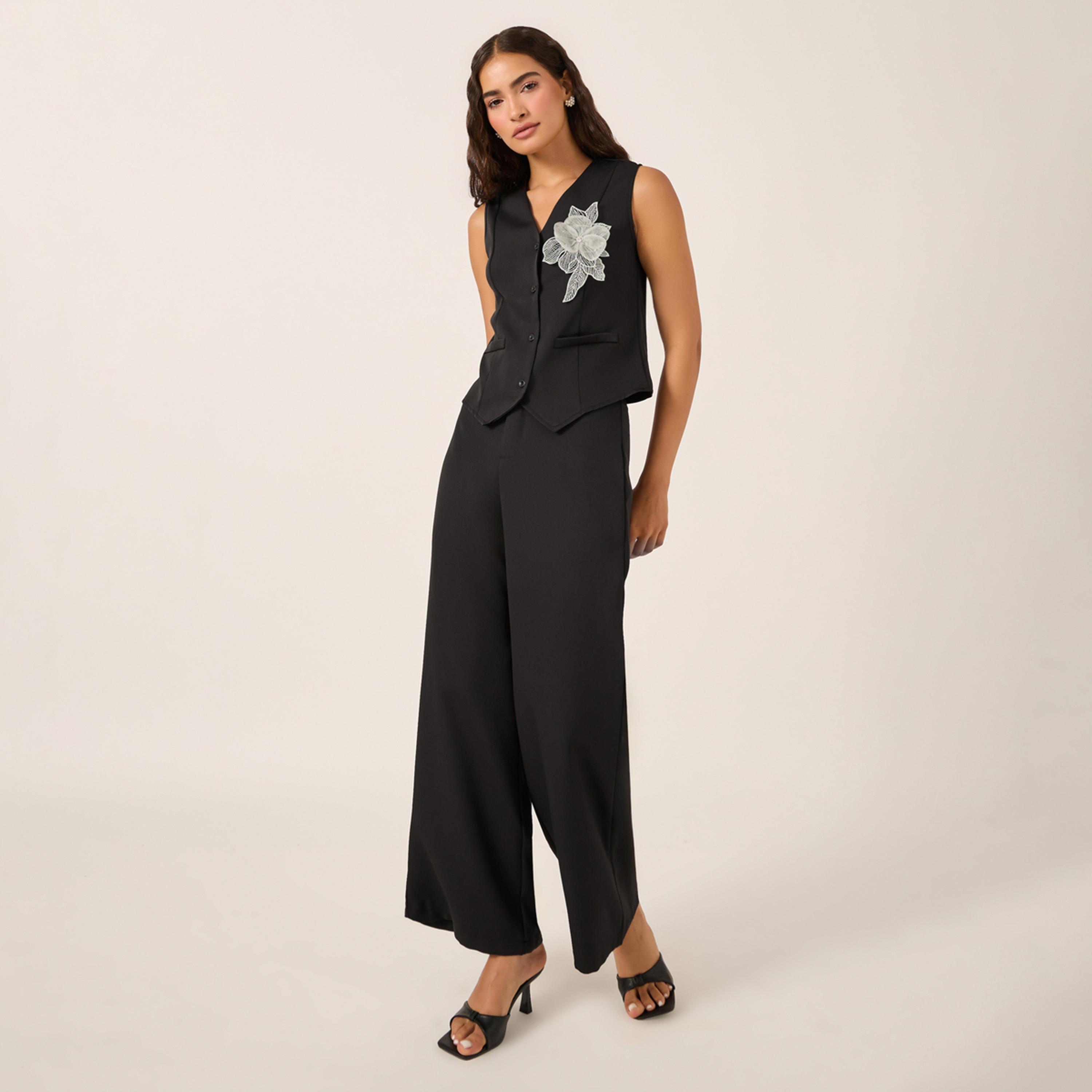 Styli Embellished Textured Waistcoat and Wide Leg Pants Co-Ords-women-clothing-coordsets-image-1