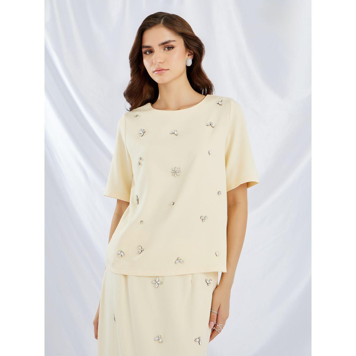 طقم منسق من تنورة وبلوزة بأكمام قصيرة-women-clothing-coordsets-image-2