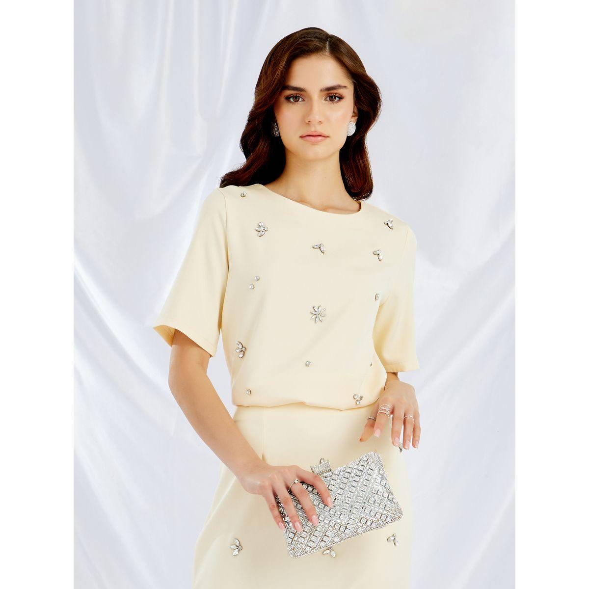 طقم منسق من تنورة وبلوزة بأكمام قصيرة-women-clothing-coordsets-image-3
