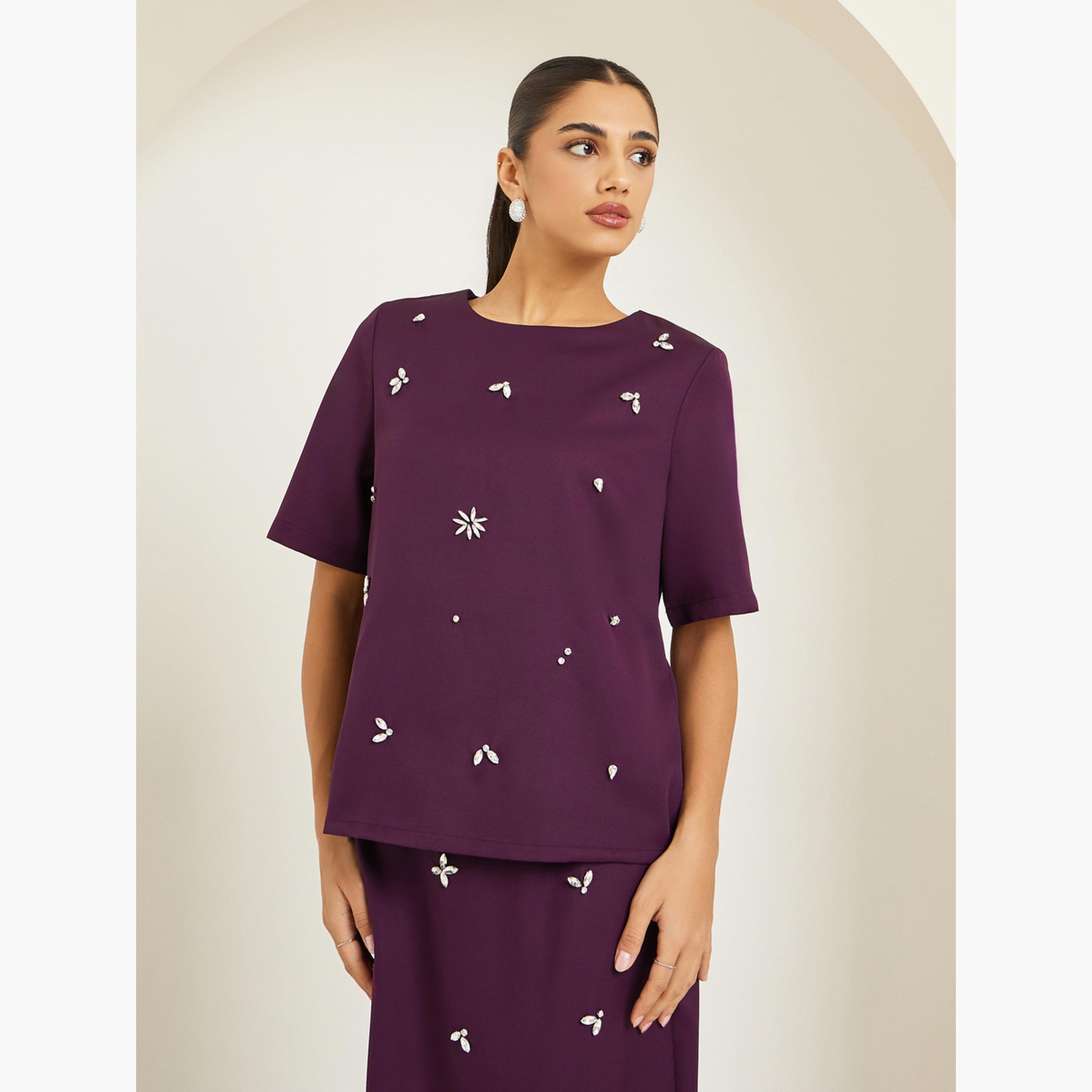 طقم منسق من تنورة وبلوزة منمقة-women-clothing-coordsets-image-3
