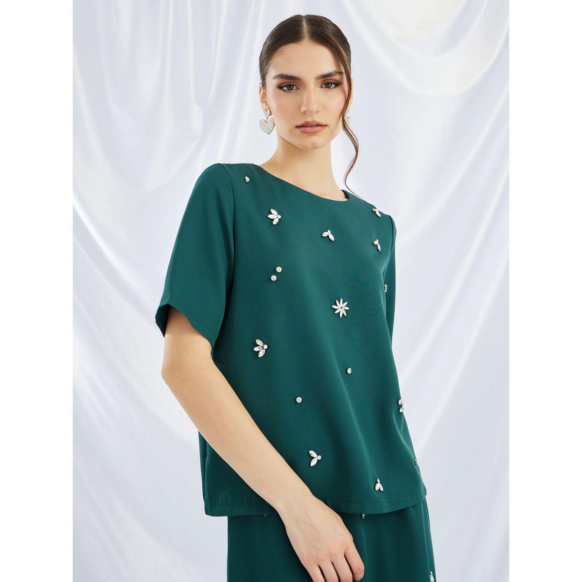 طقم منسق من تنورة وبلوزة بأكمام قصيرة-women-clothing-coordsets-image-2
