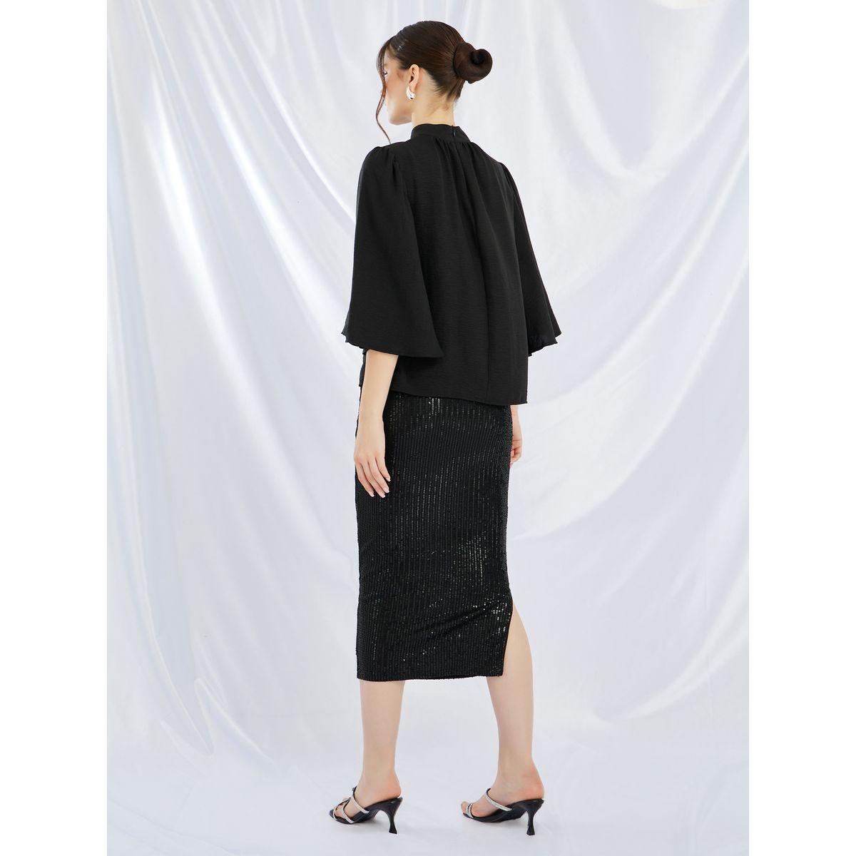 Styli Solid High Neck Top and Sequin Embellished Skirt Co-Ords-women-clothing-coordsets-image-5