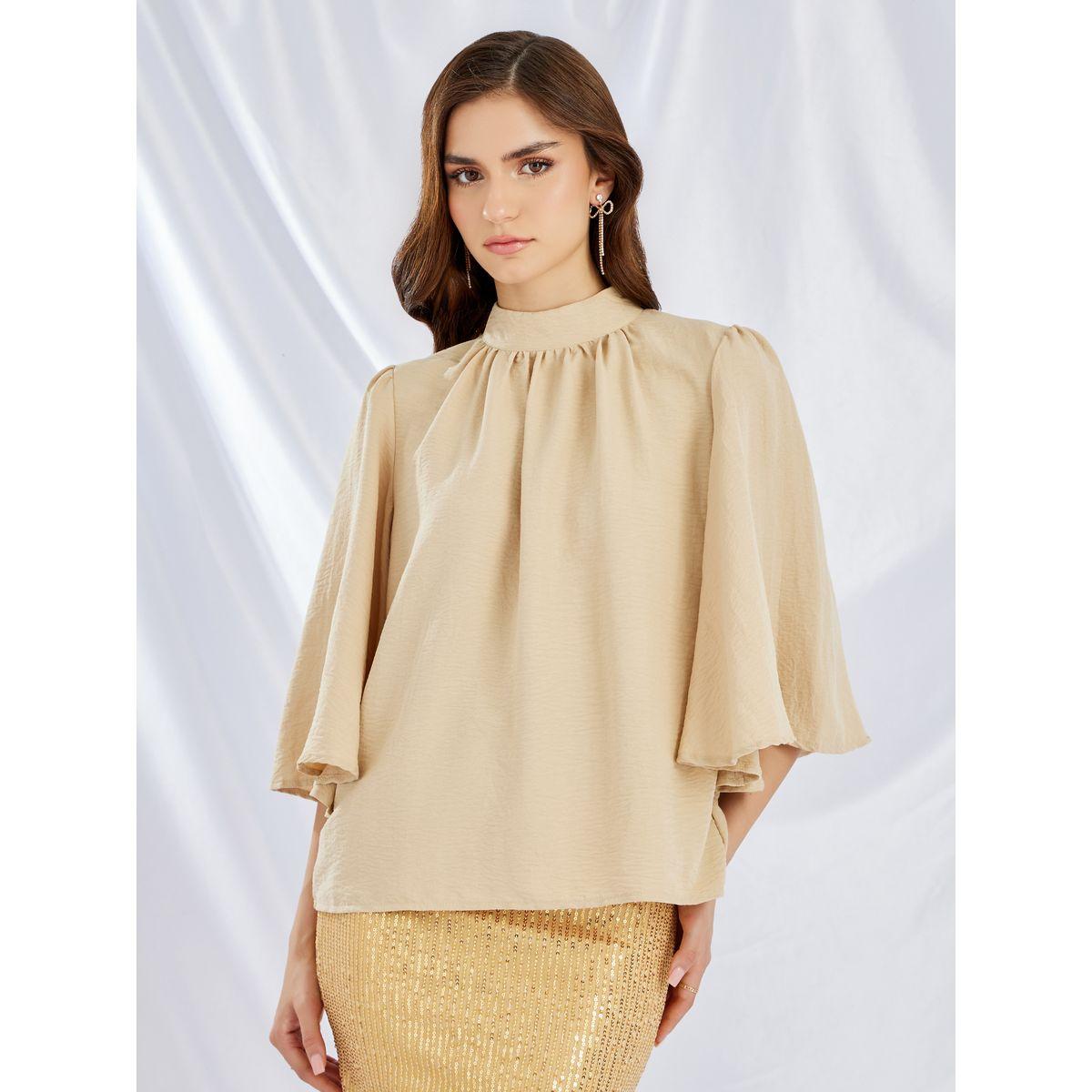 طقم منسق من تنورة منمقة بالترتر مع بلوزة سادة بياقة عالية-women-clothing-coordsets-image-2