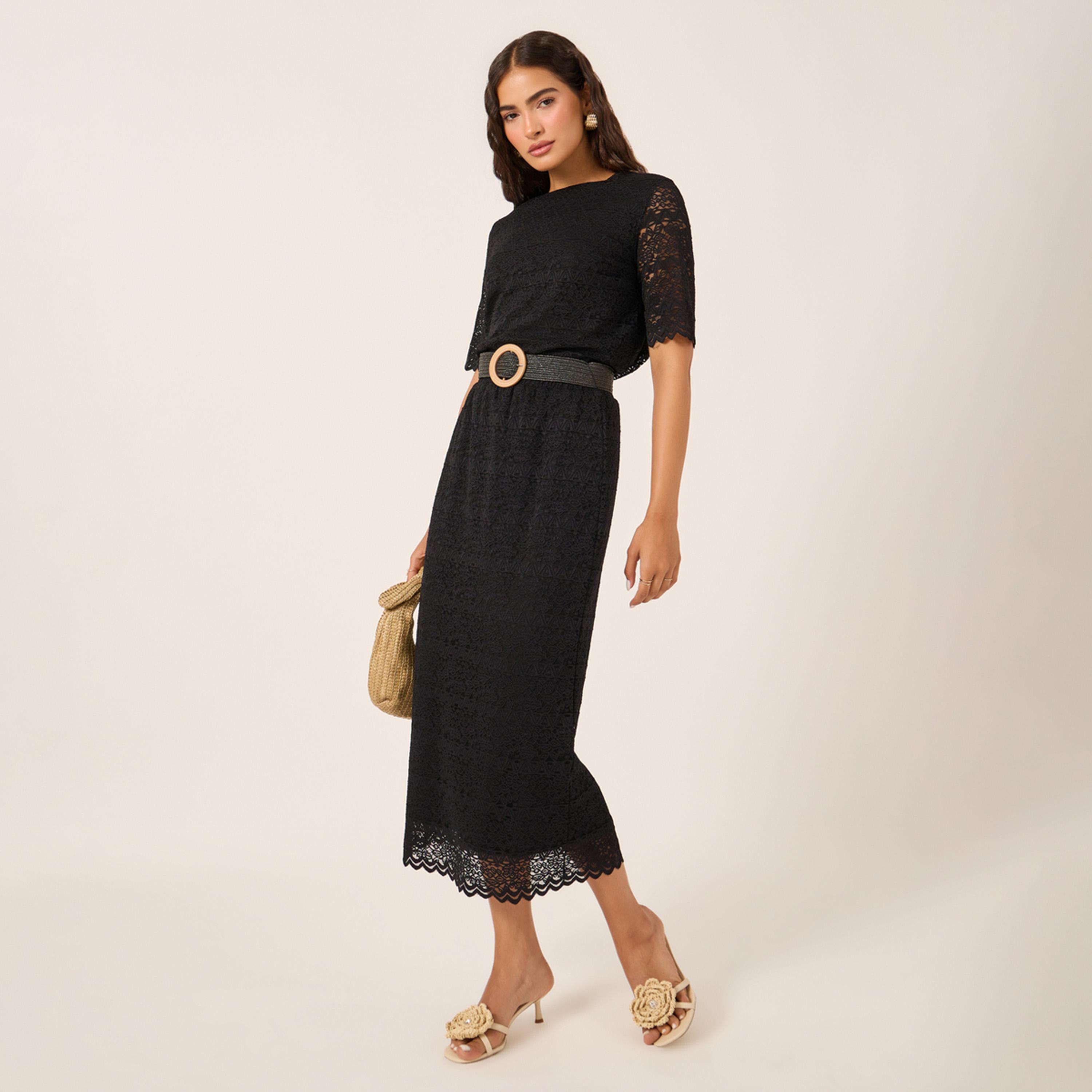 ستايلي - طقم تنورة وقميص دانتيل بحافة صدفية-women-clothing-coordsets-image-1
