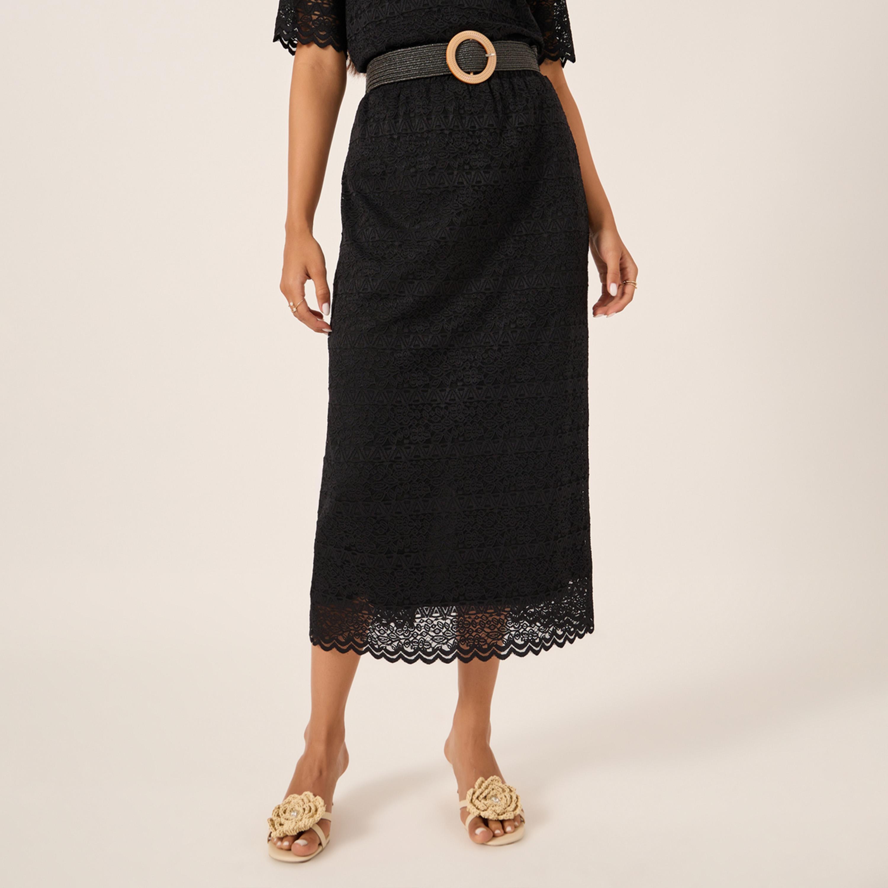 ستايلي - طقم تنورة وقميص دانتيل بحافة صدفية-women-clothing-coordsets-image-3