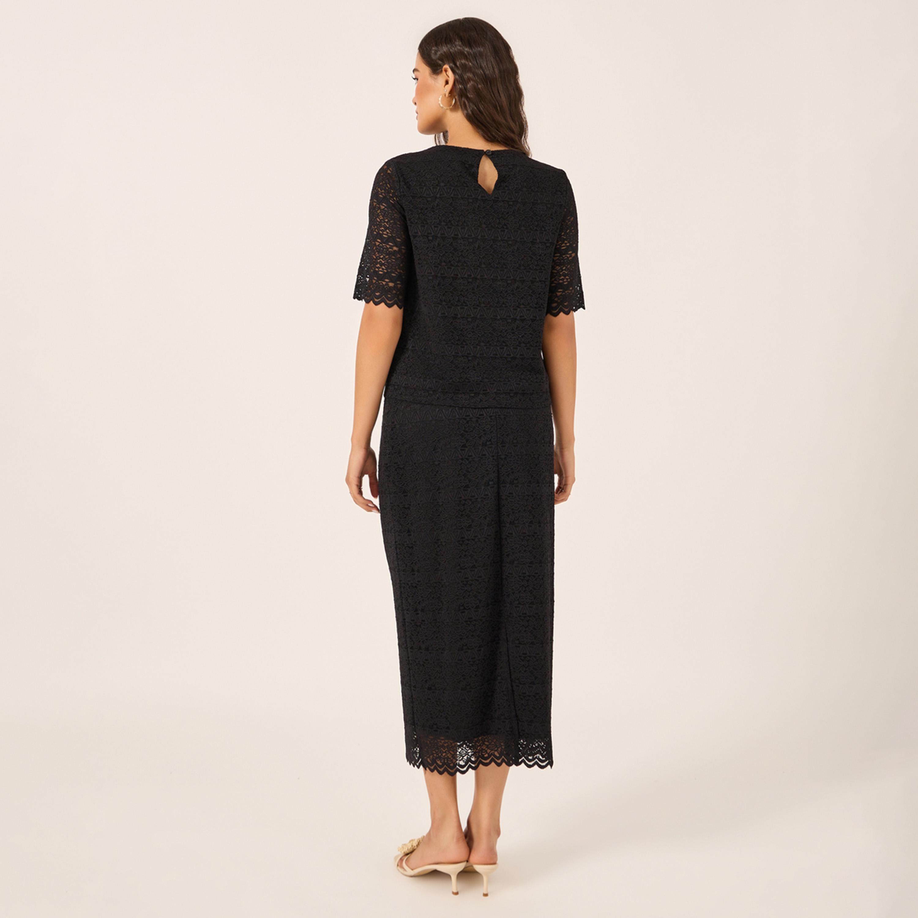 ستايلي - طقم تنورة وقميص دانتيل بحافة صدفية-women-clothing-coordsets-image-5