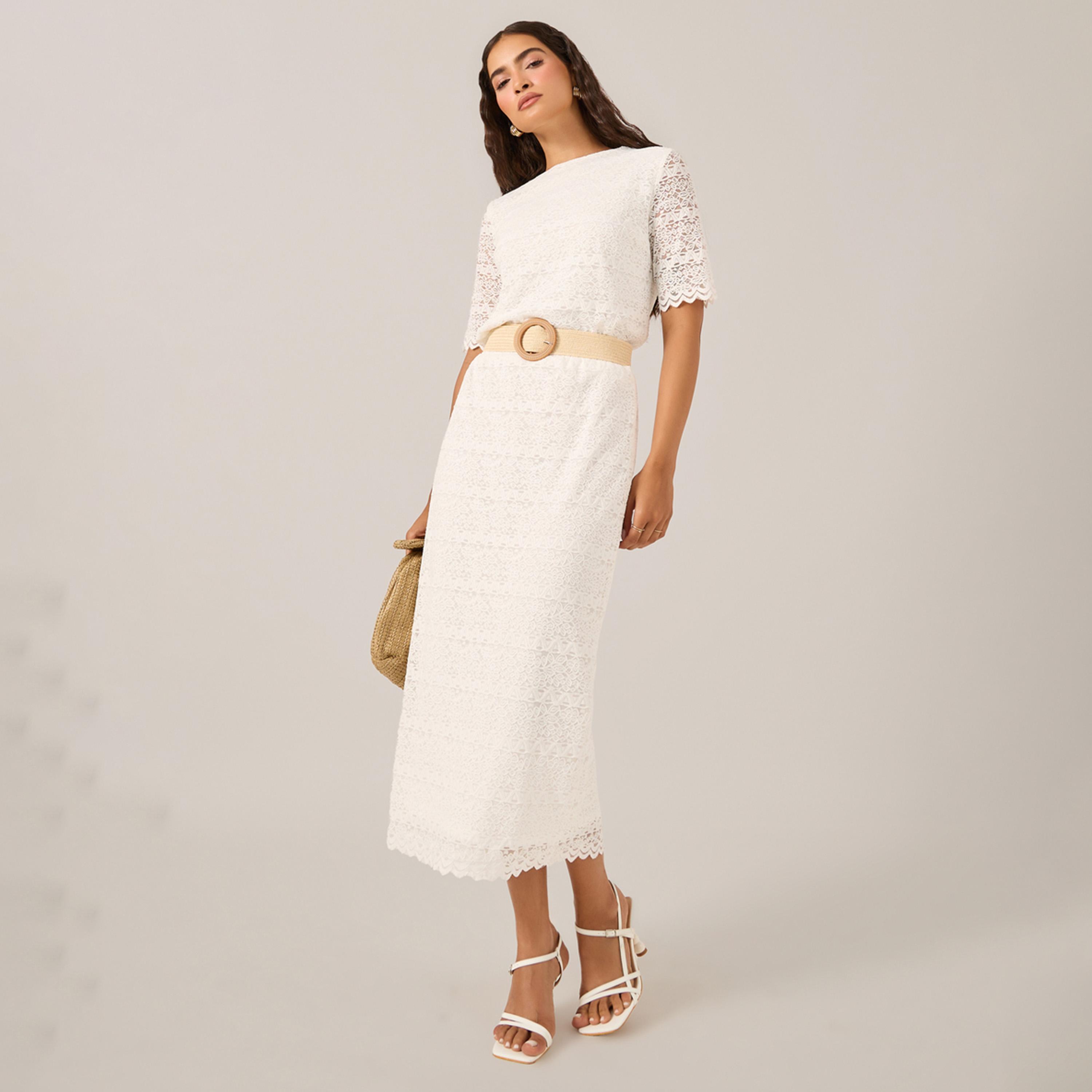 ستايلي - طقم تنورة وقميص دانتيل بحافة صدفية-women-clothing-coordsets-image-1