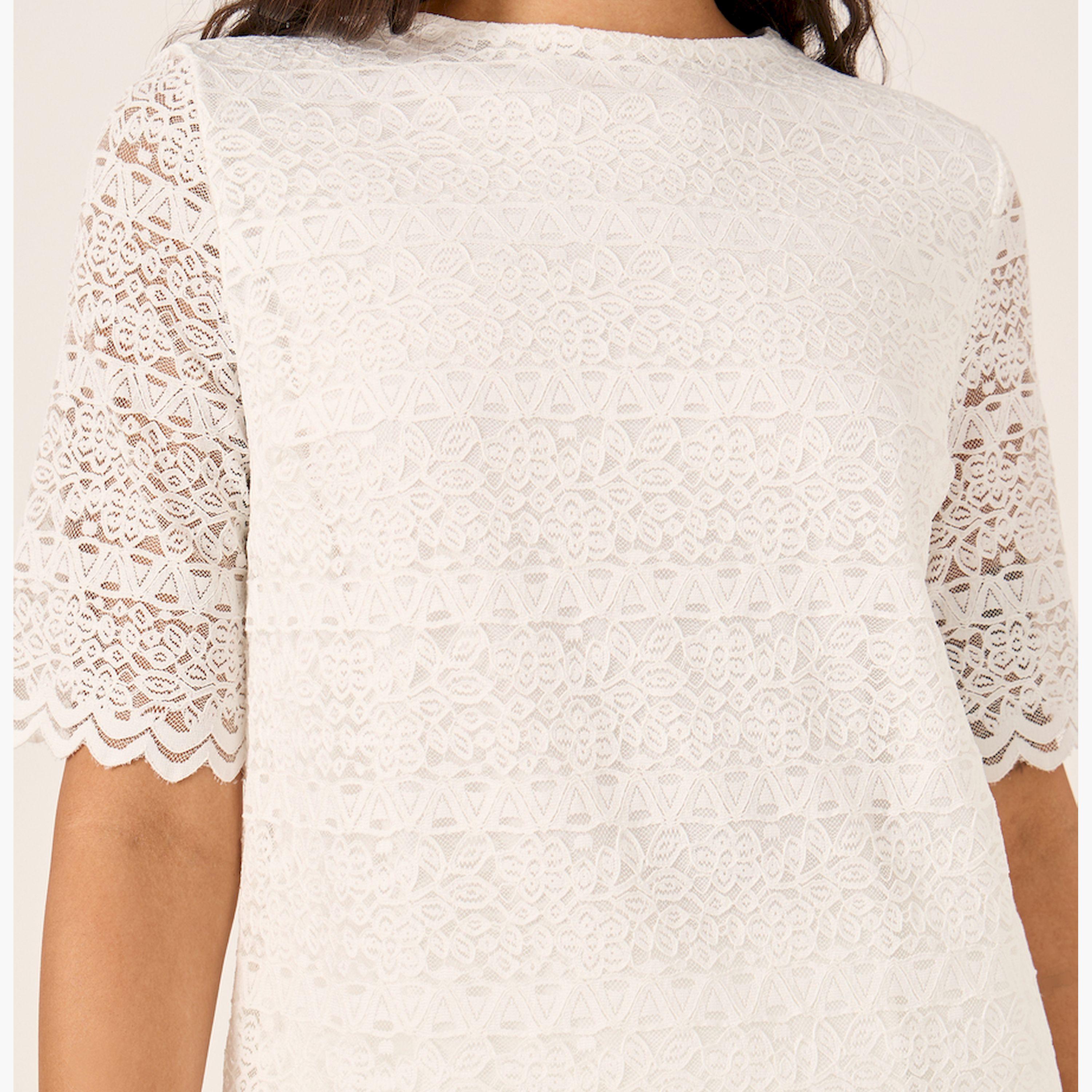 ستايلي - طقم تنورة وقميص دانتيل بحافة صدفية-women-clothing-coordsets-image-4