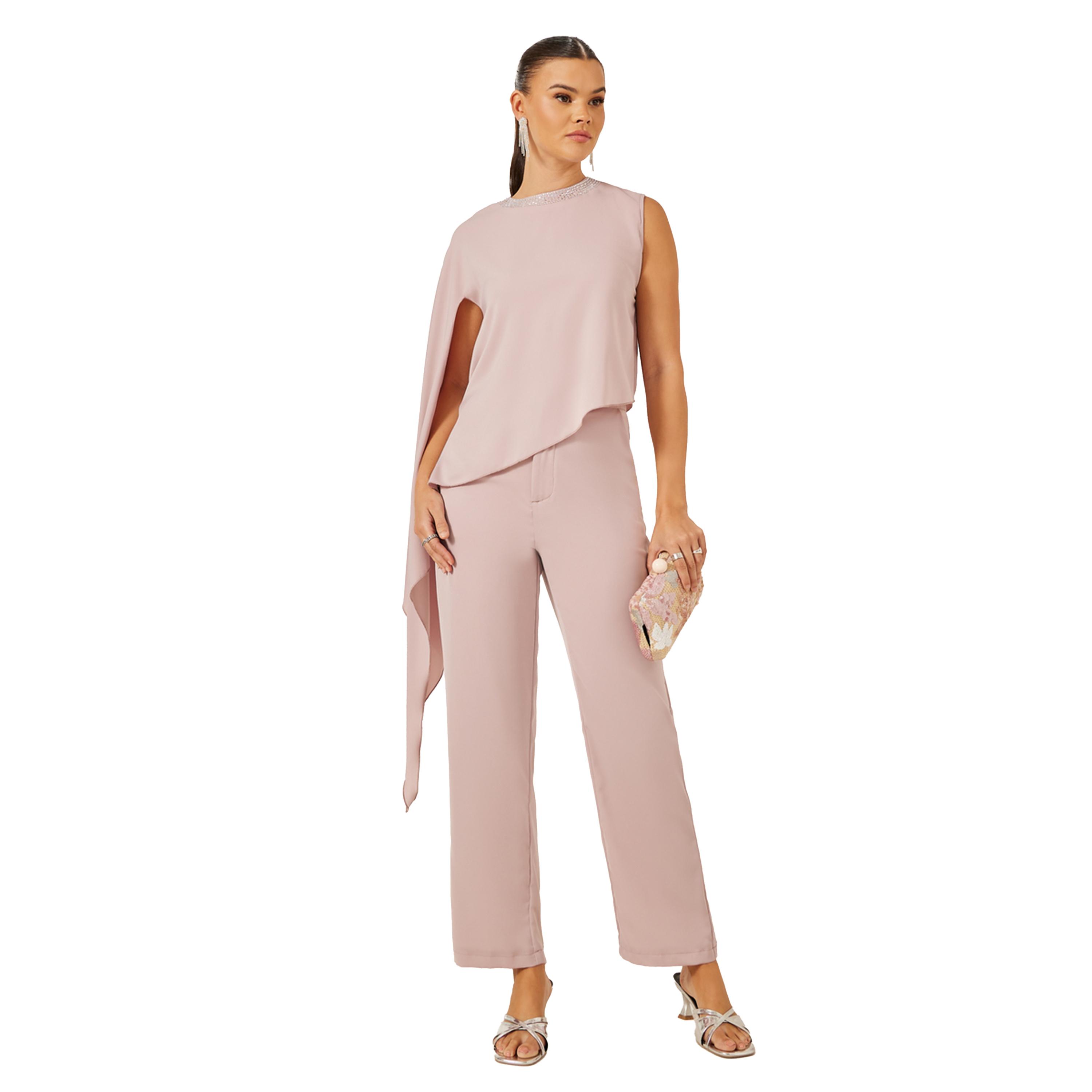 ستايلي -  طقم من بلوزة وبنطال بأكمام واحدة وياقة دائرية-women-clothing-coordsets-image-1