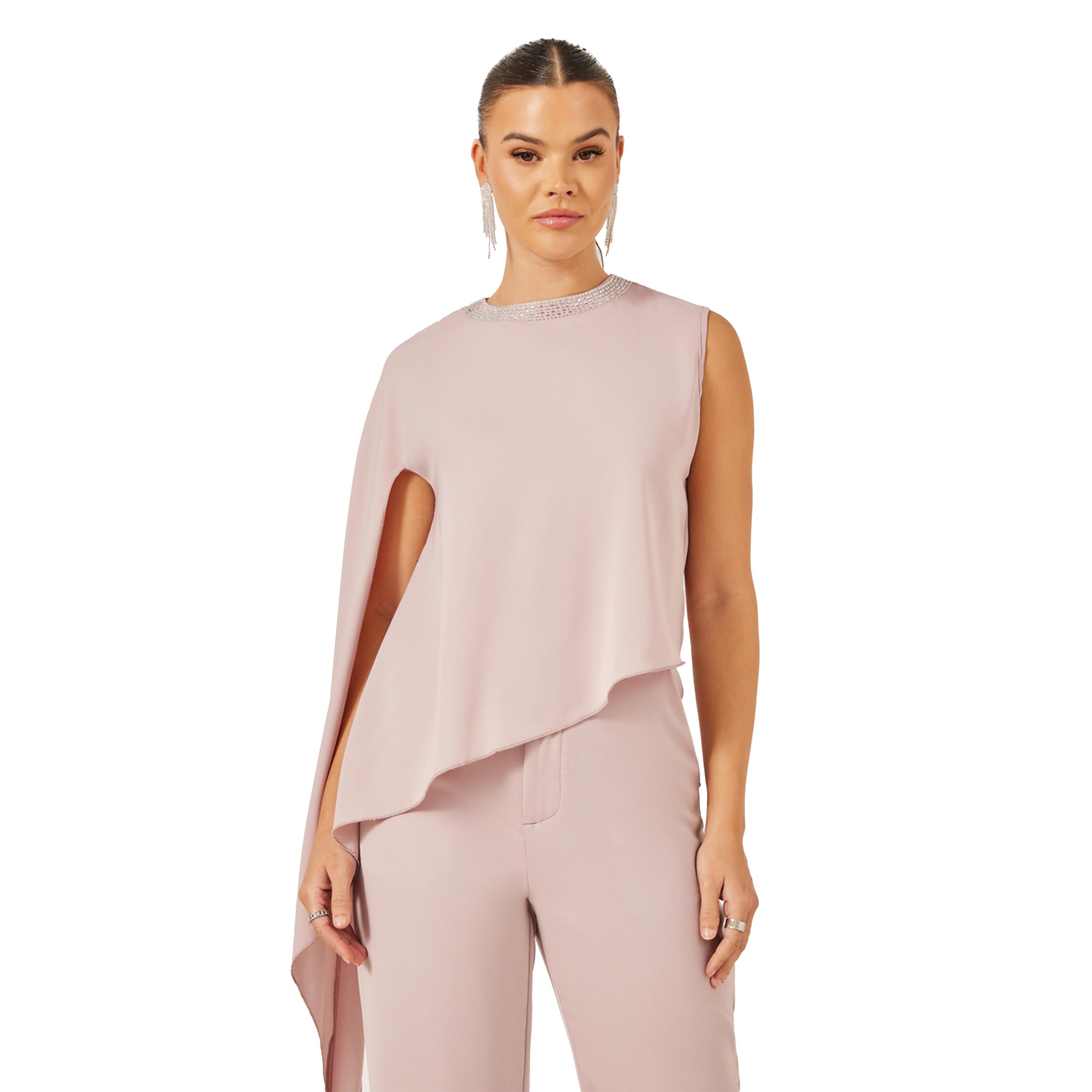 ستايلي -  طقم من بلوزة وبنطال بأكمام واحدة وياقة دائرية-women-clothing-coordsets-image-2