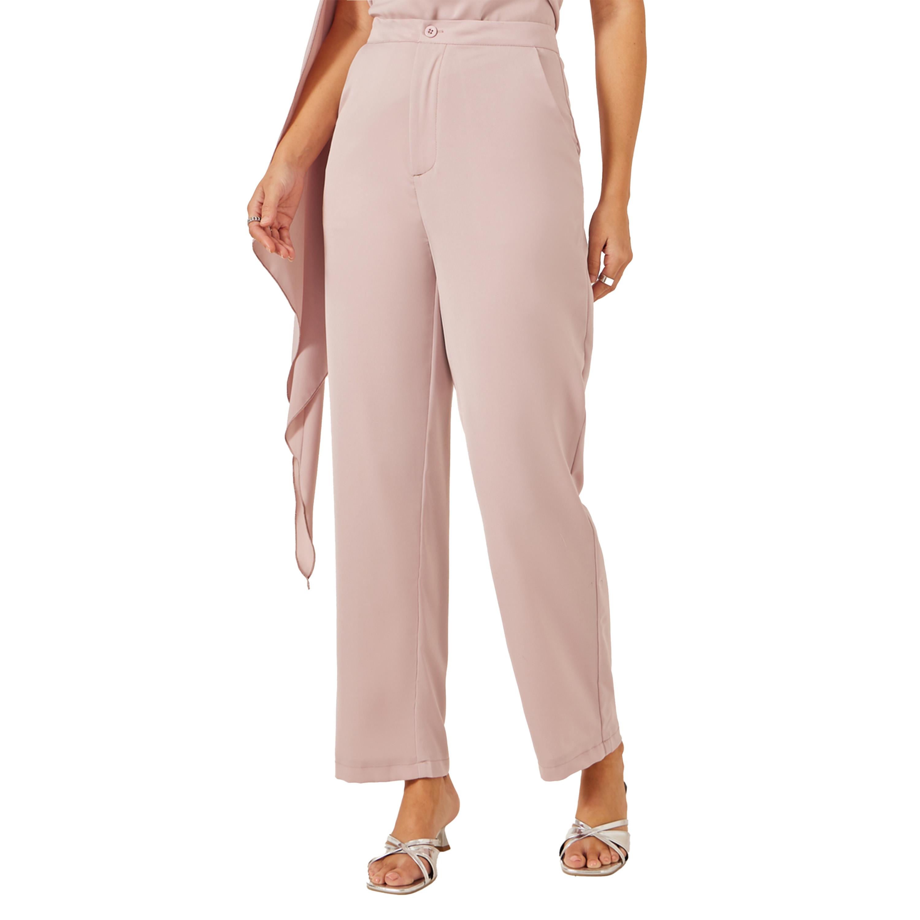 ستايلي -  طقم من بلوزة وبنطال بأكمام واحدة وياقة دائرية-women-clothing-coordsets-image-5