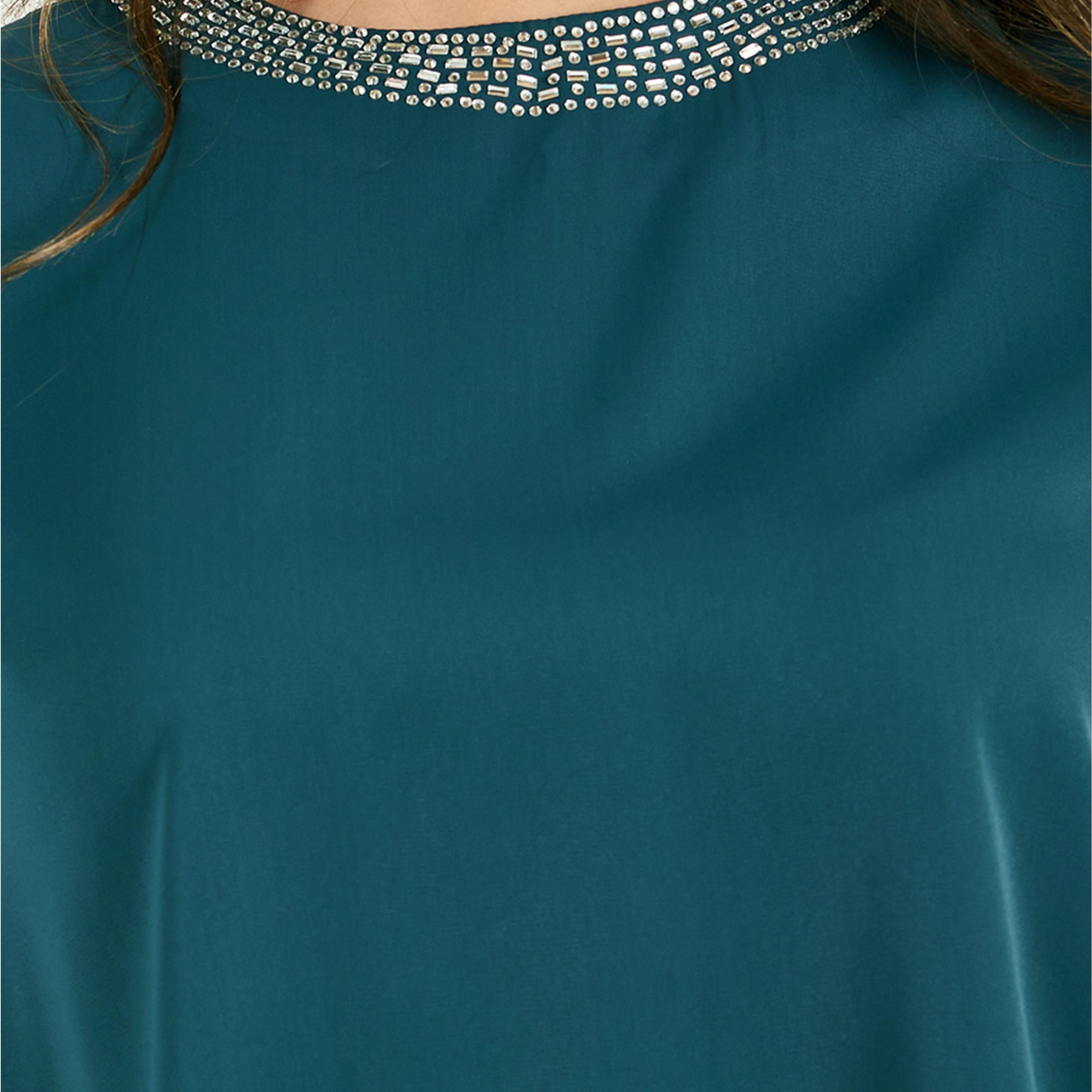 ستايلي - طقم قميص بكم كيب واحد ورقبة دائرية مع بنطال-women-clothing-coordsets-image-3