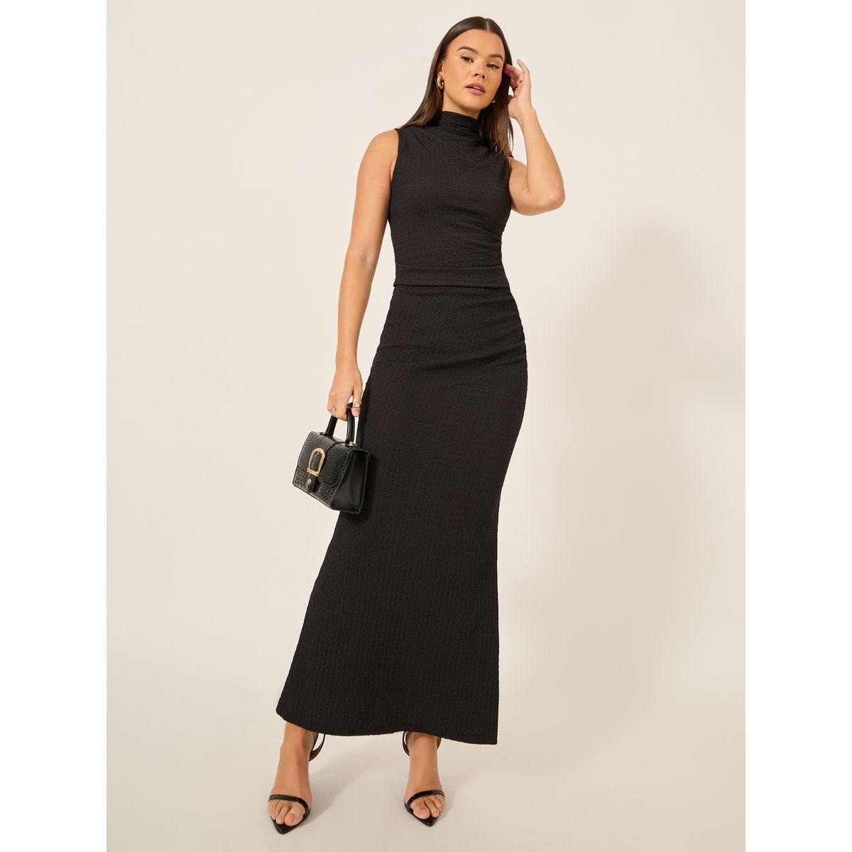 طقم منسق من تنورة وبلوزة بلا أكمام بياقة عالية-women-clothing-coordsets-image-1