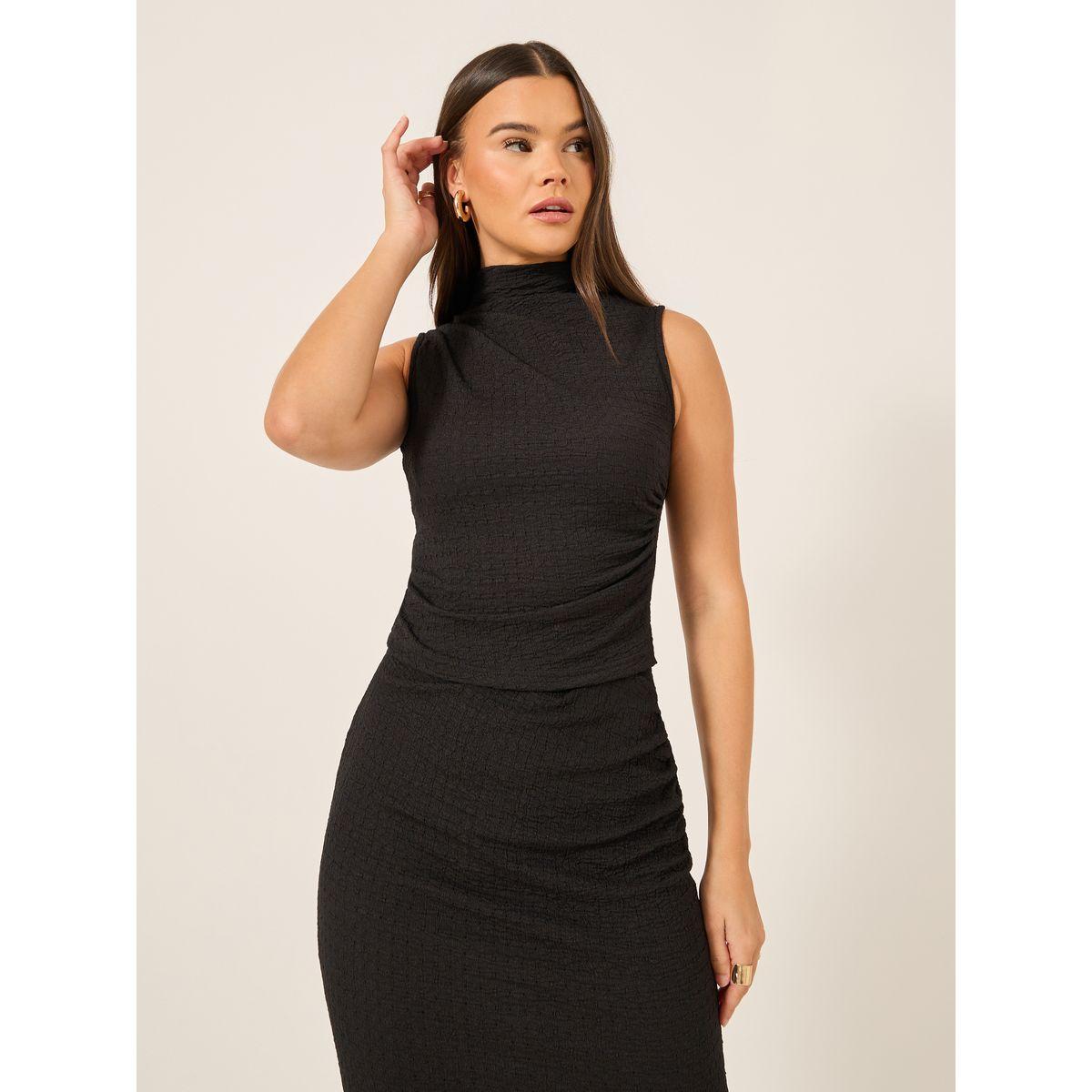 طقم منسق من تنورة وبلوزة بلا أكمام بياقة عالية-women-clothing-coordsets-image-2