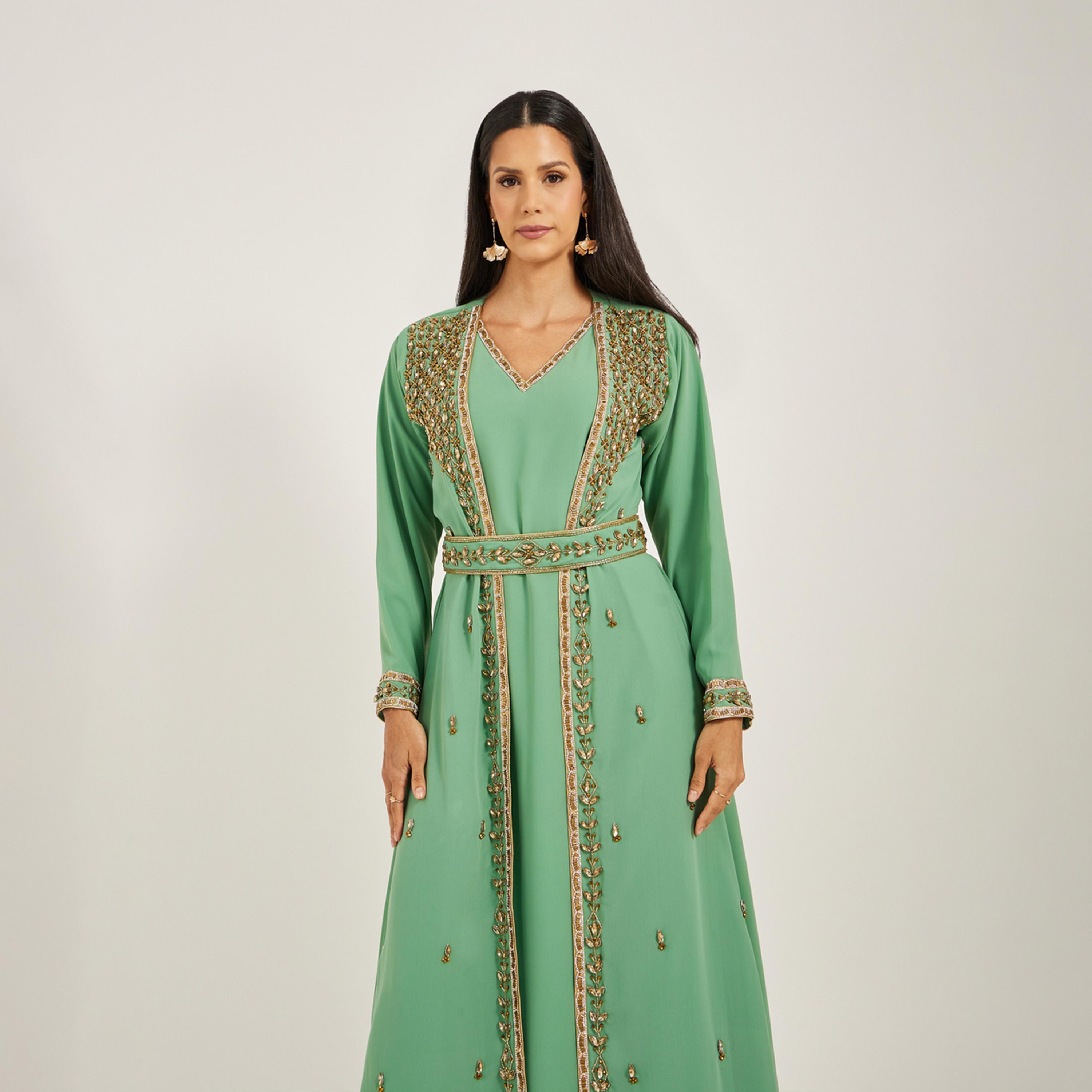 Maxim Creation X Styli Embellished Lace Detail V-Neck A-Line Jalabiya-women-arabicclothing-jalabiyas-image-3