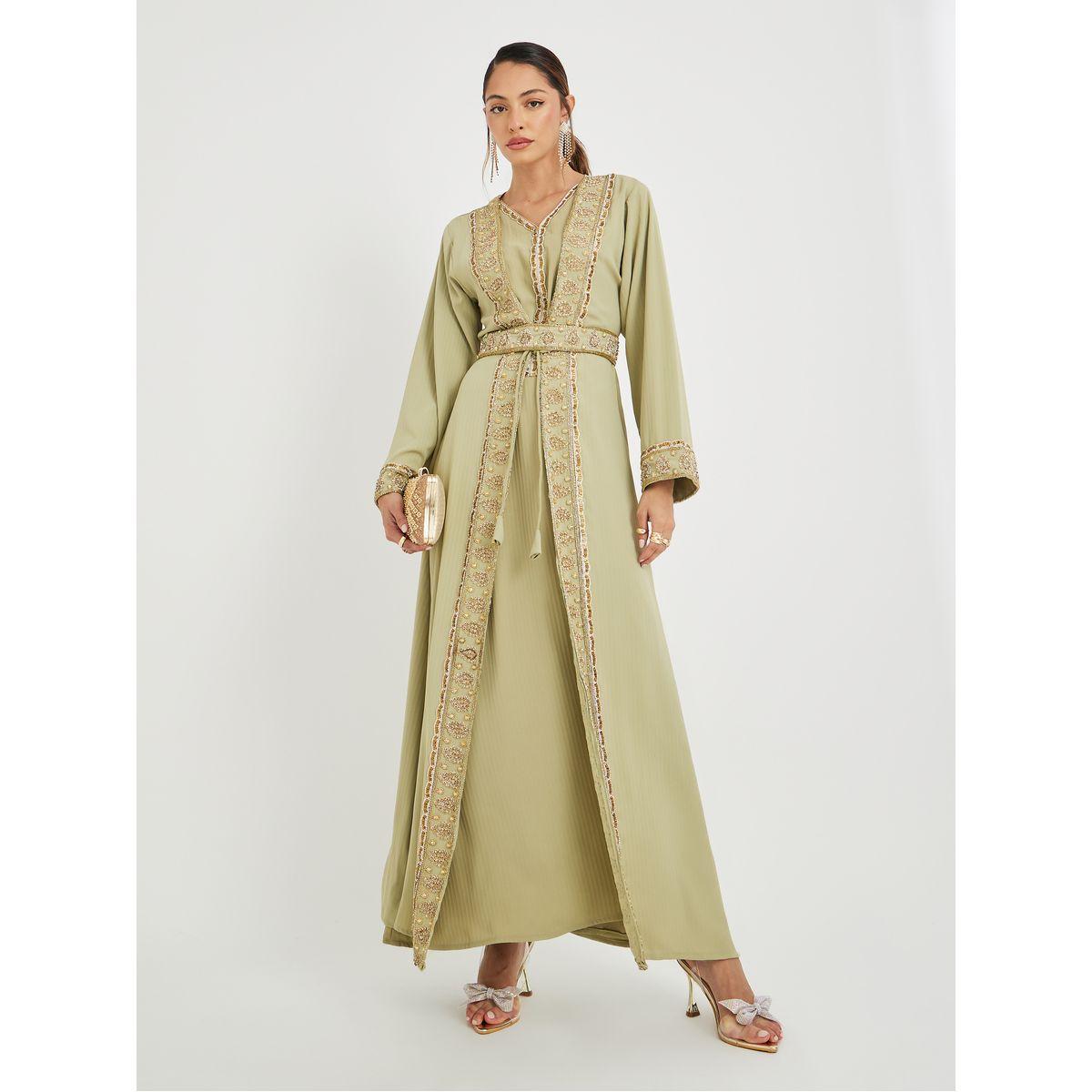 Maxim Creation Hand Embroidered V Neck Layered Jalabiya-women-arabicclothing-jalabiyas-image-1