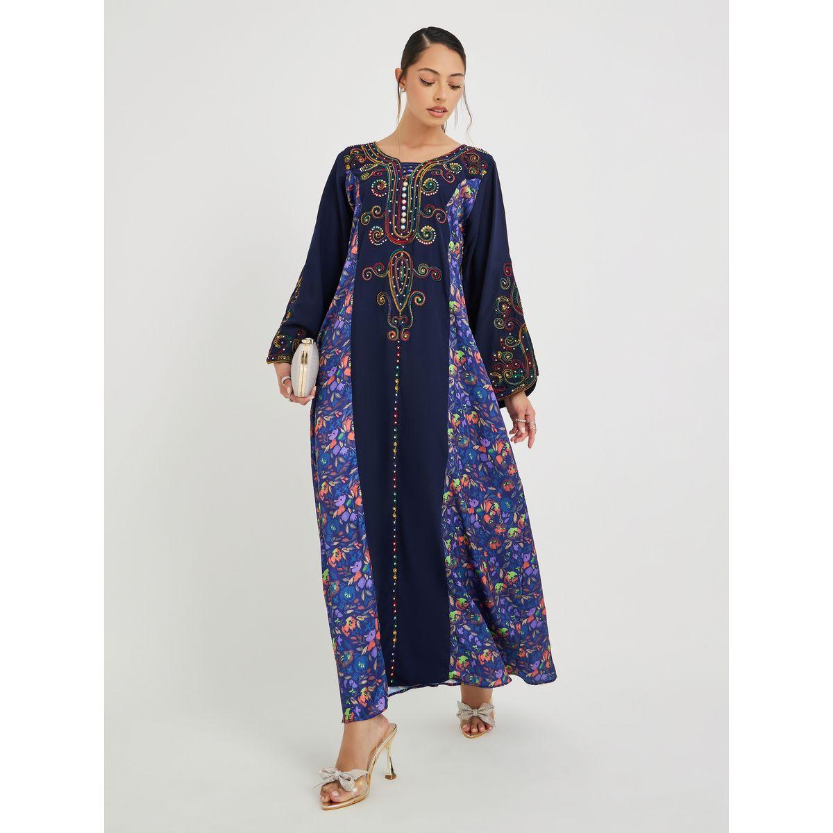 جلابية بطبعة زهور وتفاصيل مُطرّزة-women-arabicclothing-jalabiyas-image-1