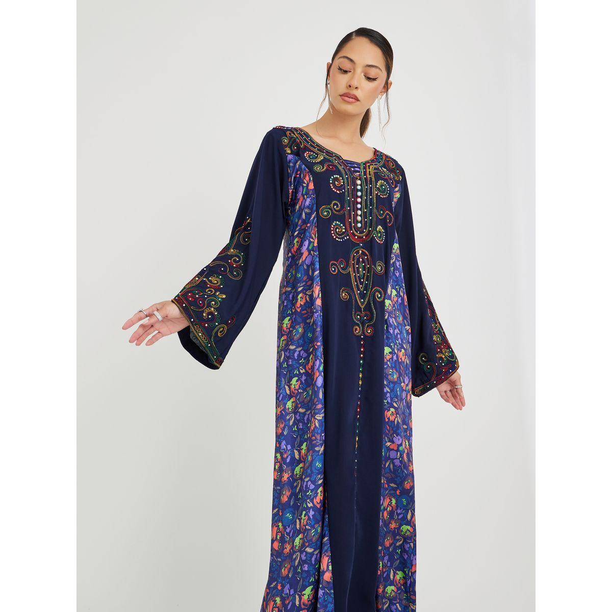 جلابية بطبعة زهور وتفاصيل مُطرّزة-women-arabicclothing-jalabiyas-image-2