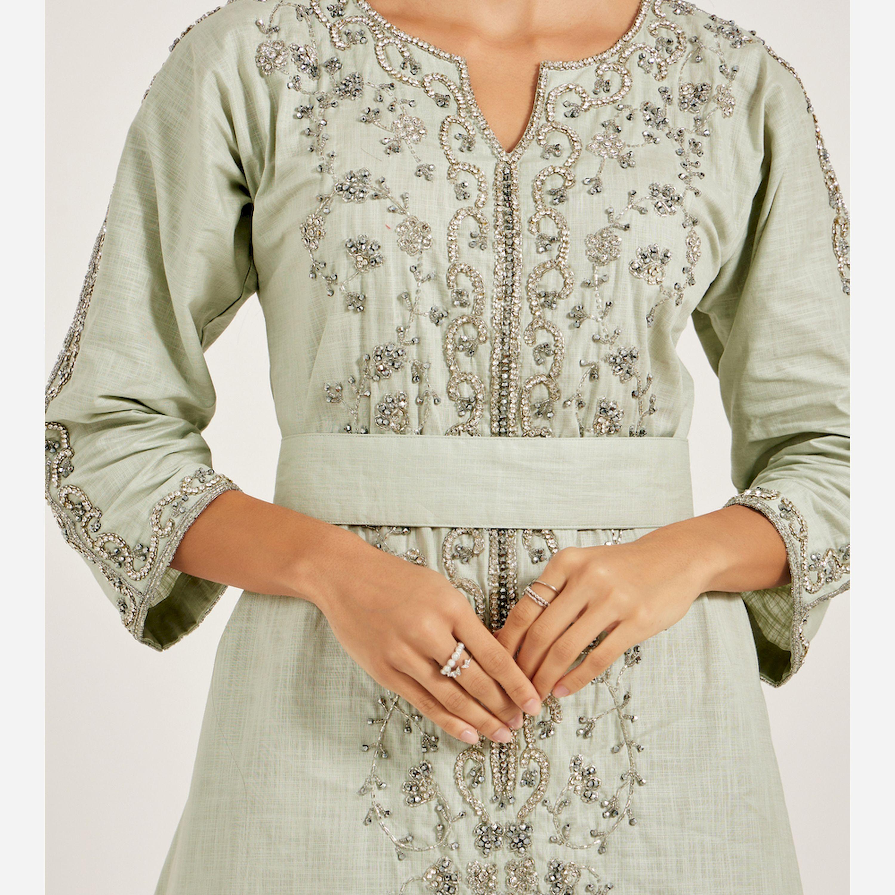 Maxim Creation X Styli Pure Linen Jalabiya With Silver Hand Embroidery-women-arabicclothing-jalabiyas-image-4