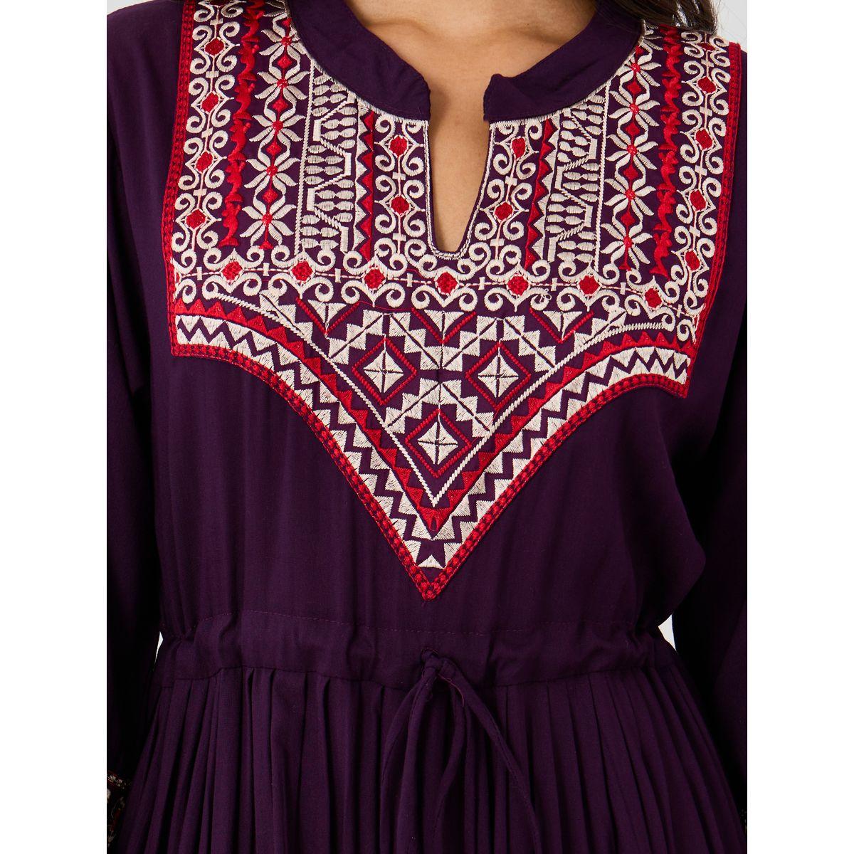 Maxim Creation Embroidered A-Line Jalabiya with Ruched Waist Detail-women-arabicclothing-jalabiyas-image-4