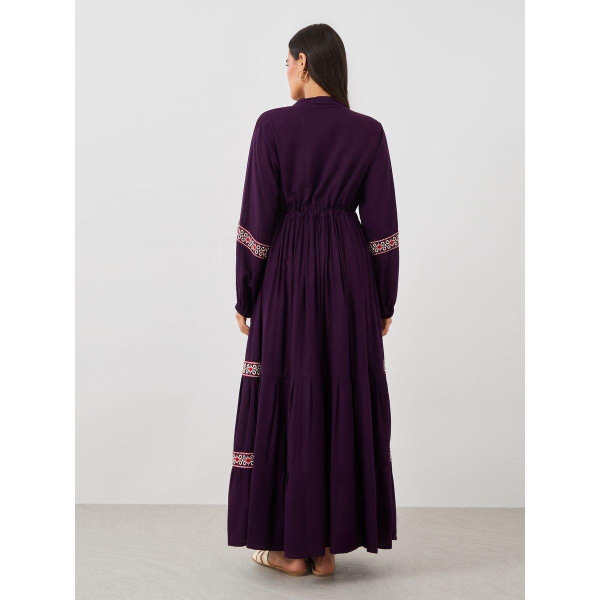 Maxim Creation Embroidered A-Line Jalabiya with Ruched Waist Detail-women-arabicclothing-jalabiyas-image-5