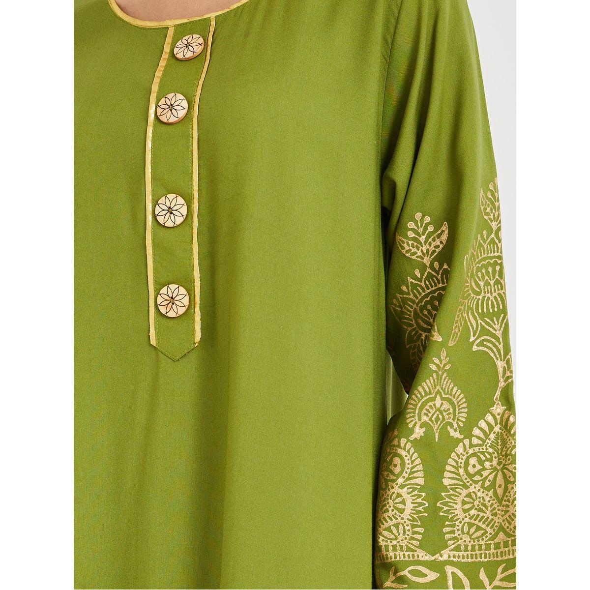 Maxim Creation Foil Block Print Round Neck Jalabiya with Button Detail-women-arabicclothing-jalabiyas-image-3