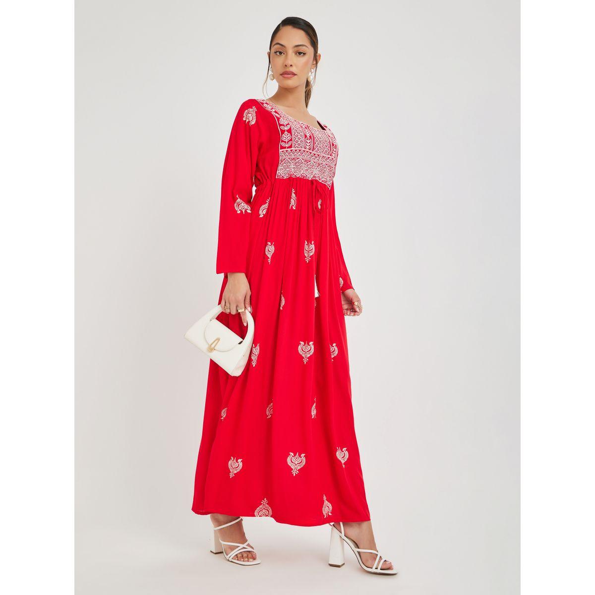 Maxim Creation Block Print Tie-Waist Jalabiya with Embroidery-women-arabicclothing-jalabiyas-image-1