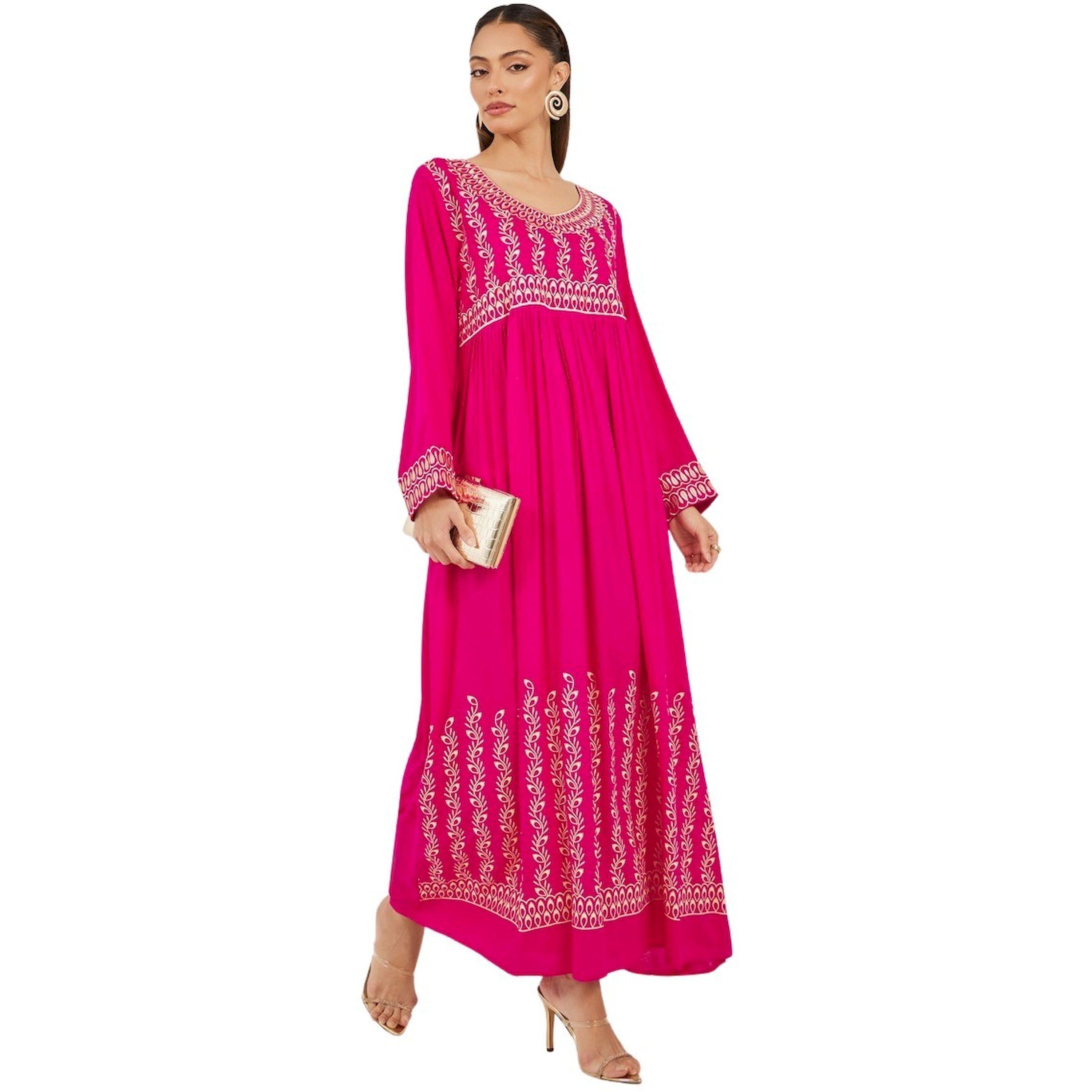 ماكسيم كرييشنز × ستايلي - جلابية ملونة ومطبوعة بياقة V-women-arabicclothing-jalabiyas-image-1