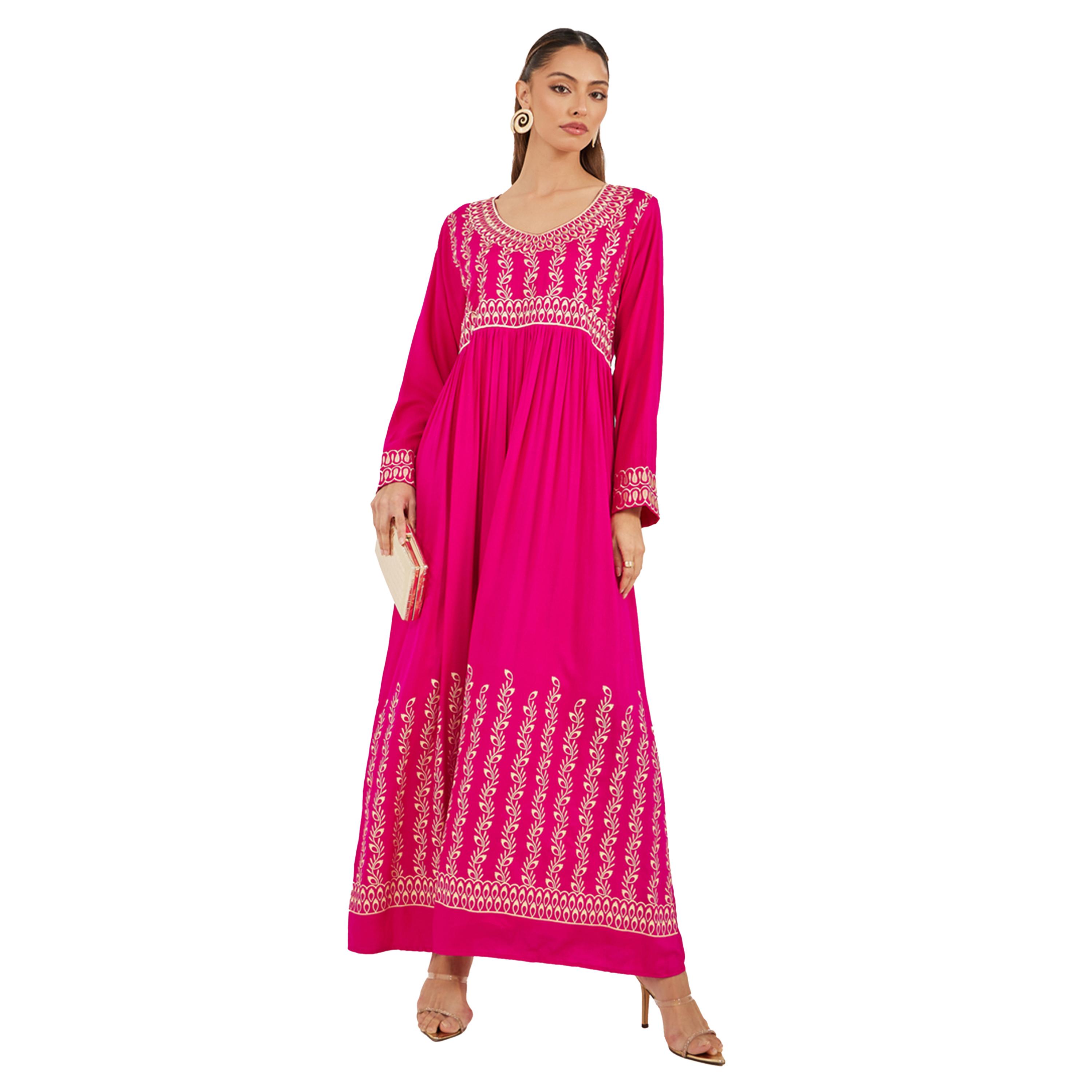 Maxim Creation X Styli Block Printed V Neck Jalabiya-women-arabicclothing-jalabiyas-image-2