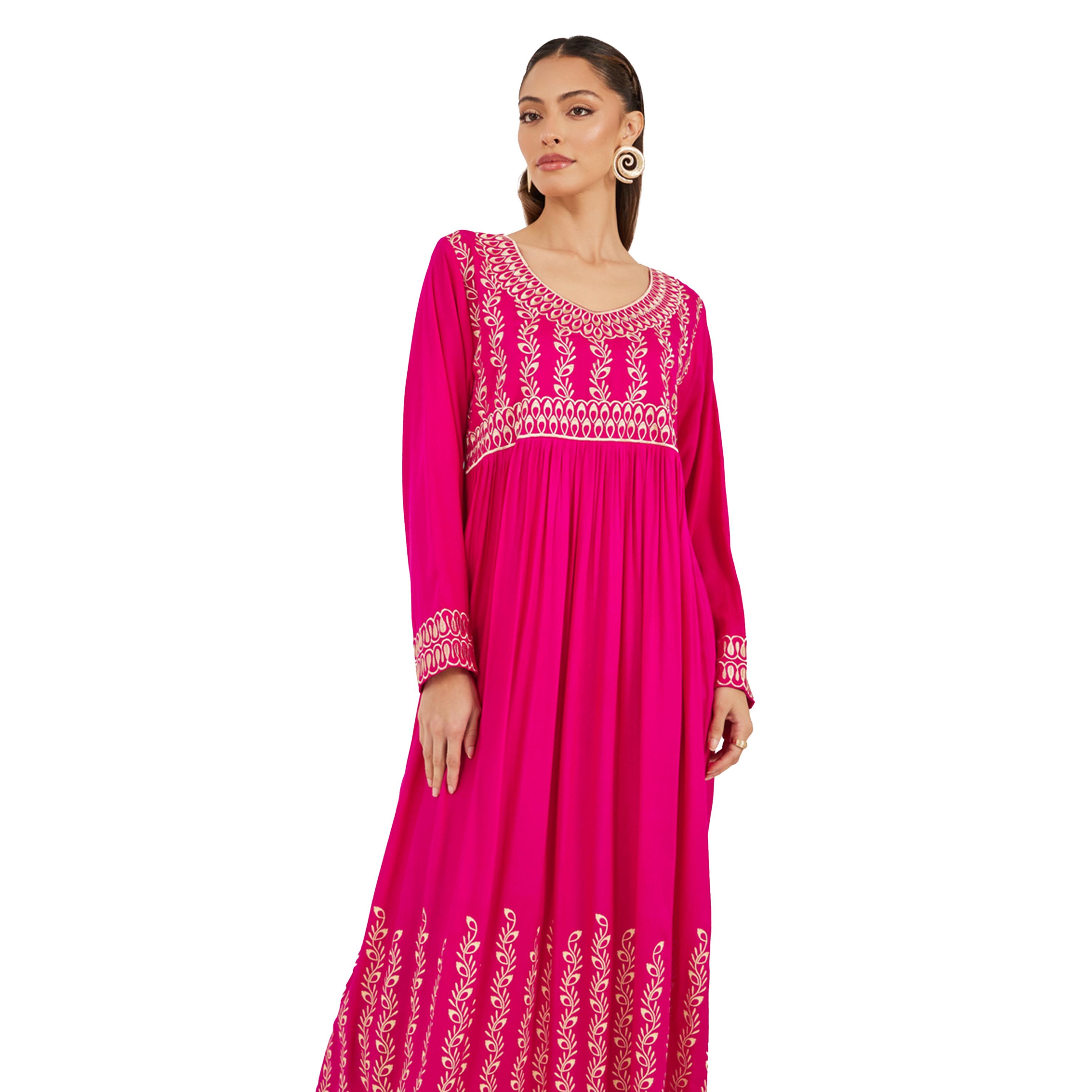 Maxim Creation X Styli Block Printed V Neck Jalabiya-women-arabicclothing-jalabiyas-image-3