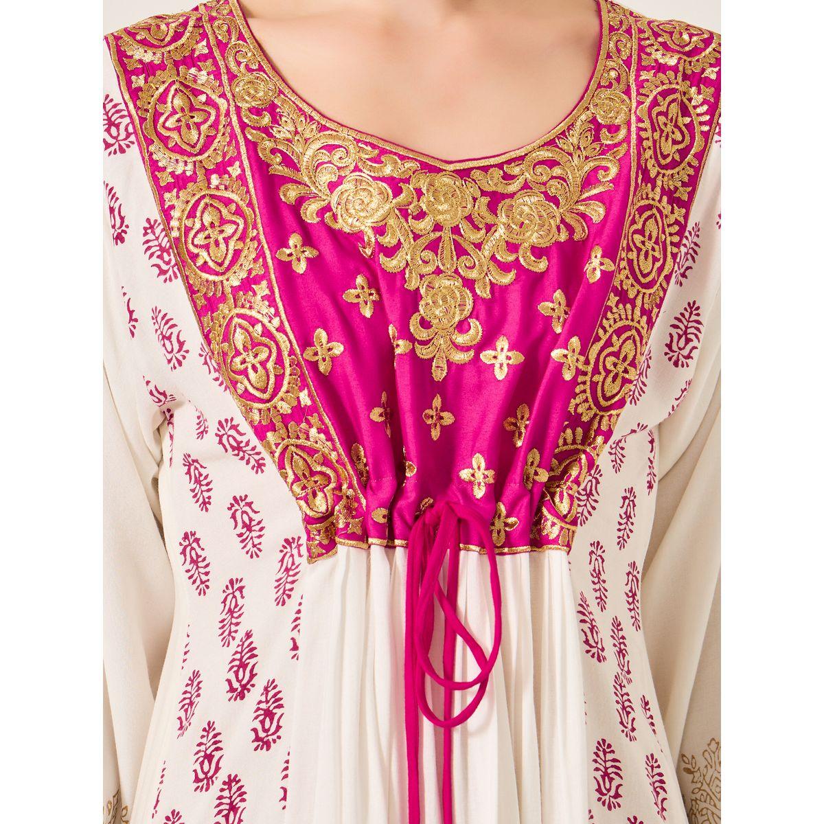 Maxim Creation Pink Embroidered Detail Cream Maxi Jalabiya-women-arabicclothing-jalabiyas-image-4
