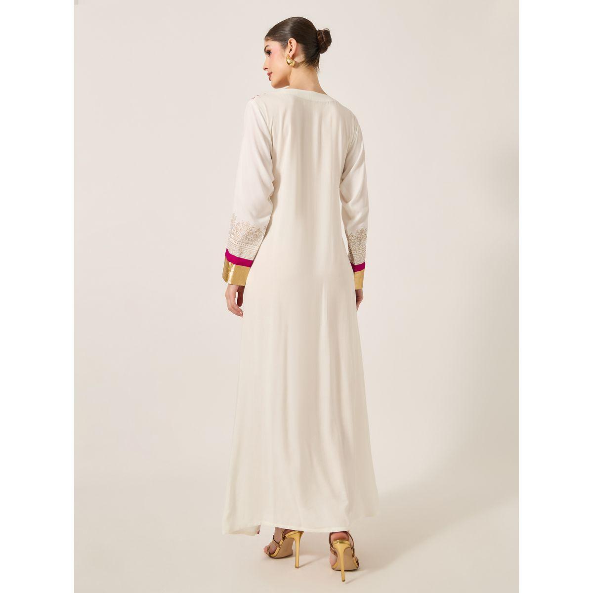 Maxim Creation Pink Embroidered Detail Cream Maxi Jalabiya-women-arabicclothing-jalabiyas-image-5