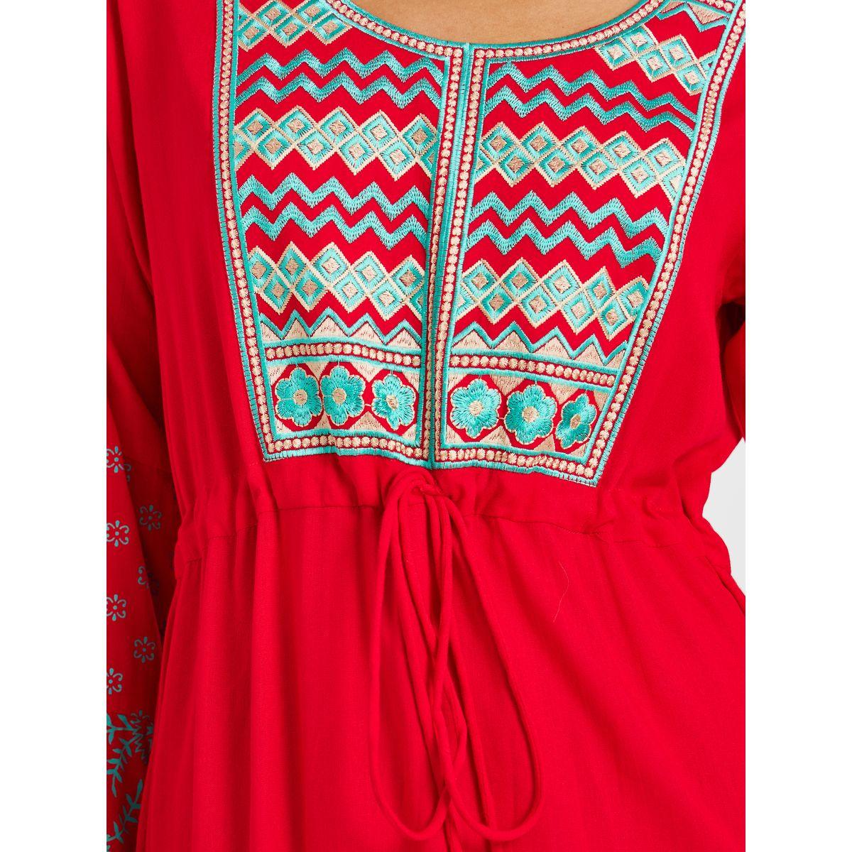 Maxim Creation Block Print Round Neck Jalabiya with Embroidered Yoke-women-arabicclothing-jalabiyas-image-4