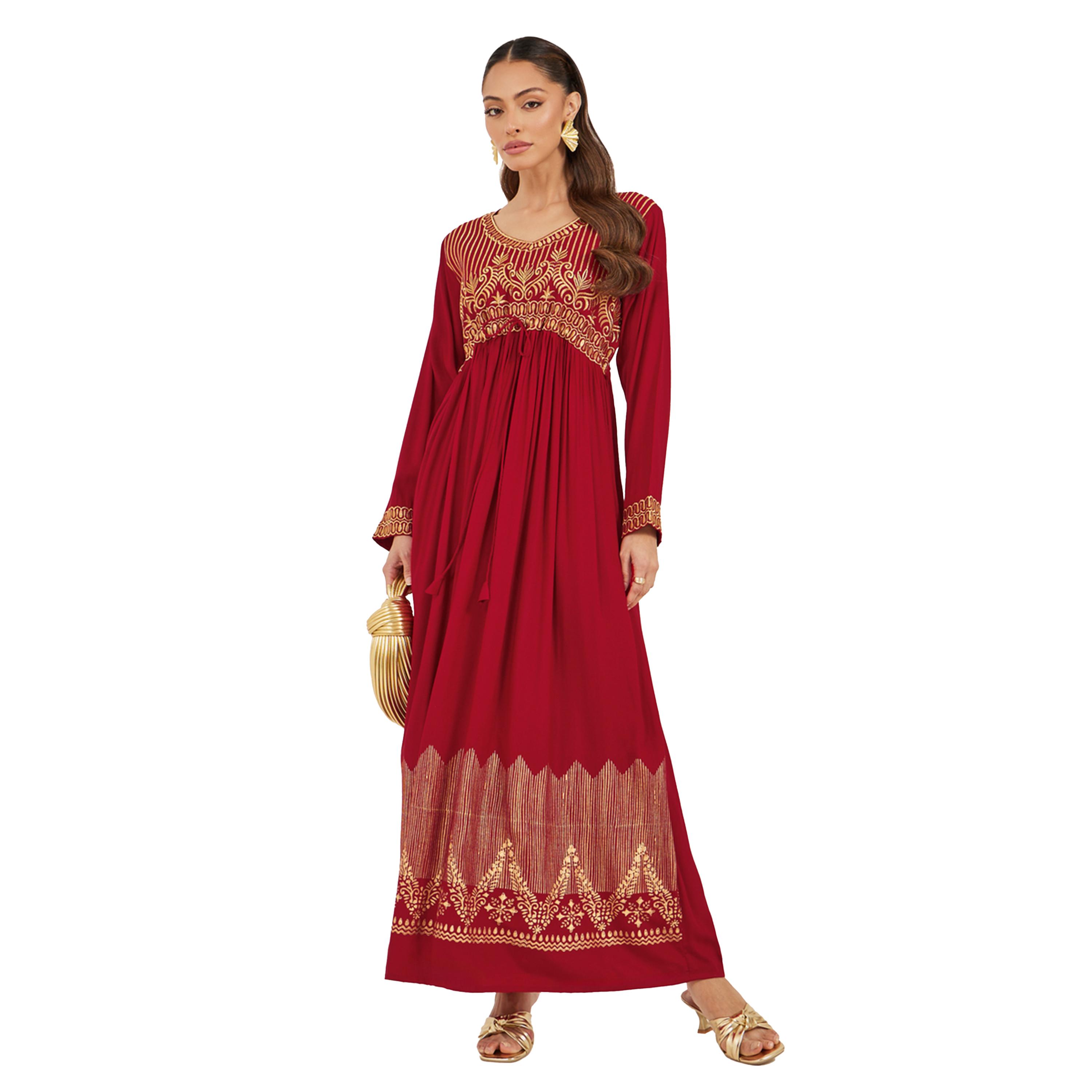 ماكسيم كرييشنز × ستايلي - جلابية ملونة ومطبوعة بياقة V-women-arabicclothing-jalabiyas-image-1
