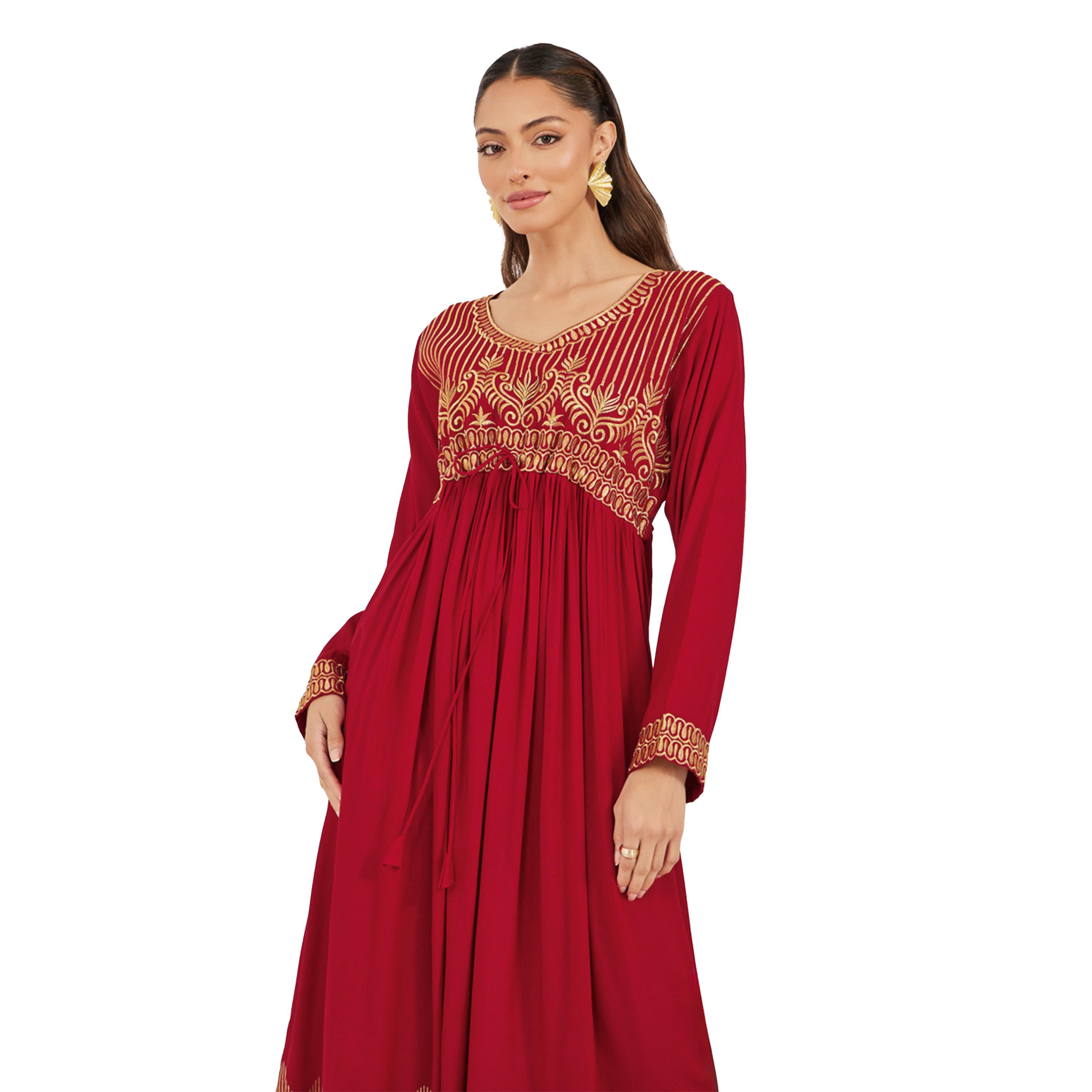 ماكسيم كرييشنز × ستايلي - جلابية ملونة ومطبوعة بياقة V-women-arabicclothing-jalabiyas-image-3
