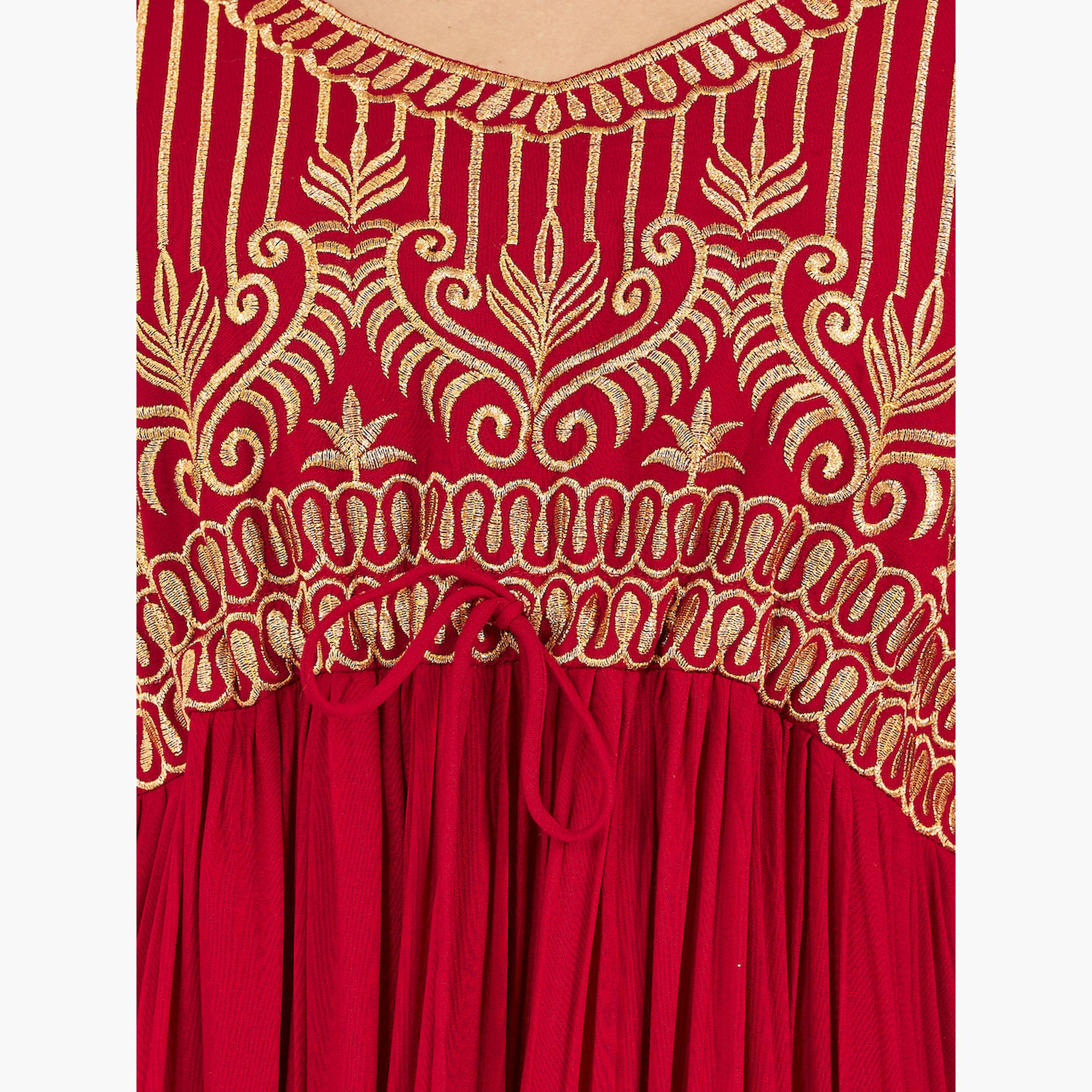 ماكسيم كرييشنز × ستايلي - جلابية ملونة ومطبوعة بياقة V-women-arabicclothing-jalabiyas-image-4