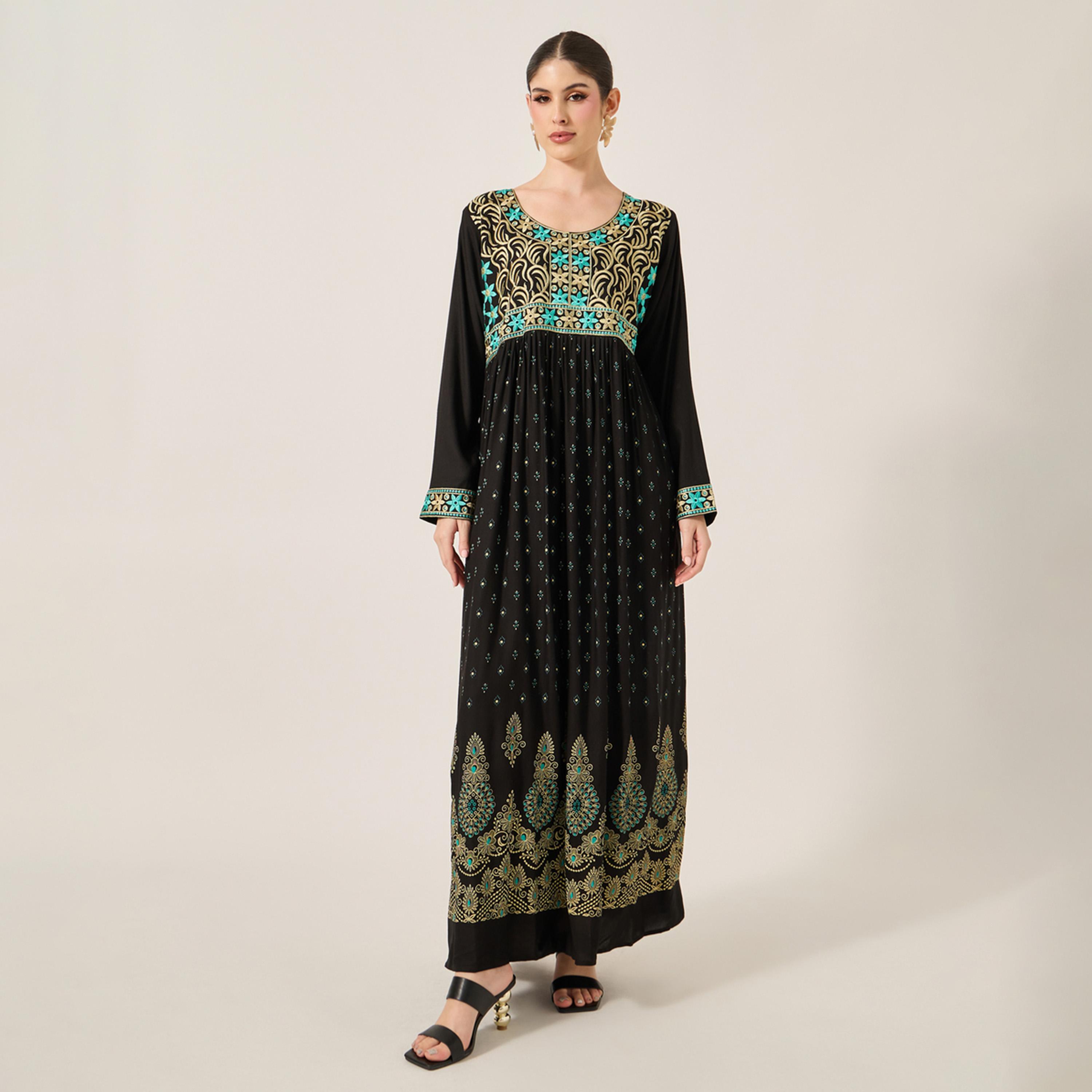 Maxim Creation X Styli Embroidered Round Neck A-Line Jalabiya-women-arabicclothing-jalabiyas-image-2