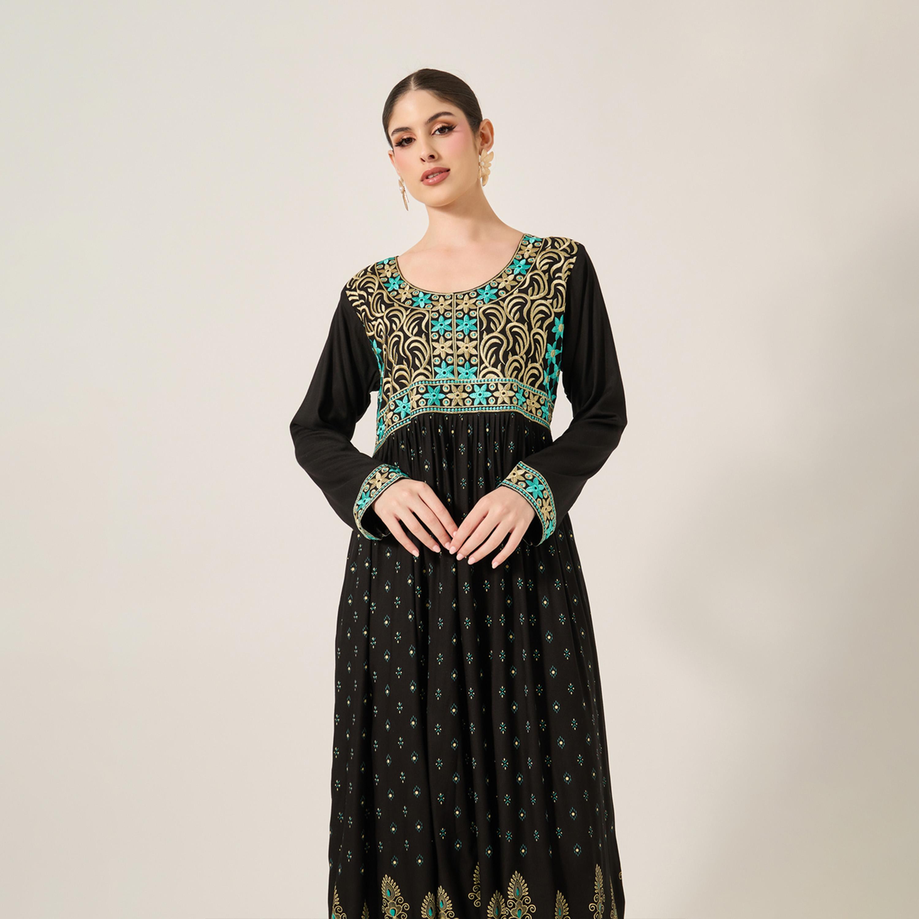 Maxim Creation X Styli Embroidered Round Neck A-Line Jalabiya-women-arabicclothing-jalabiyas-image-3