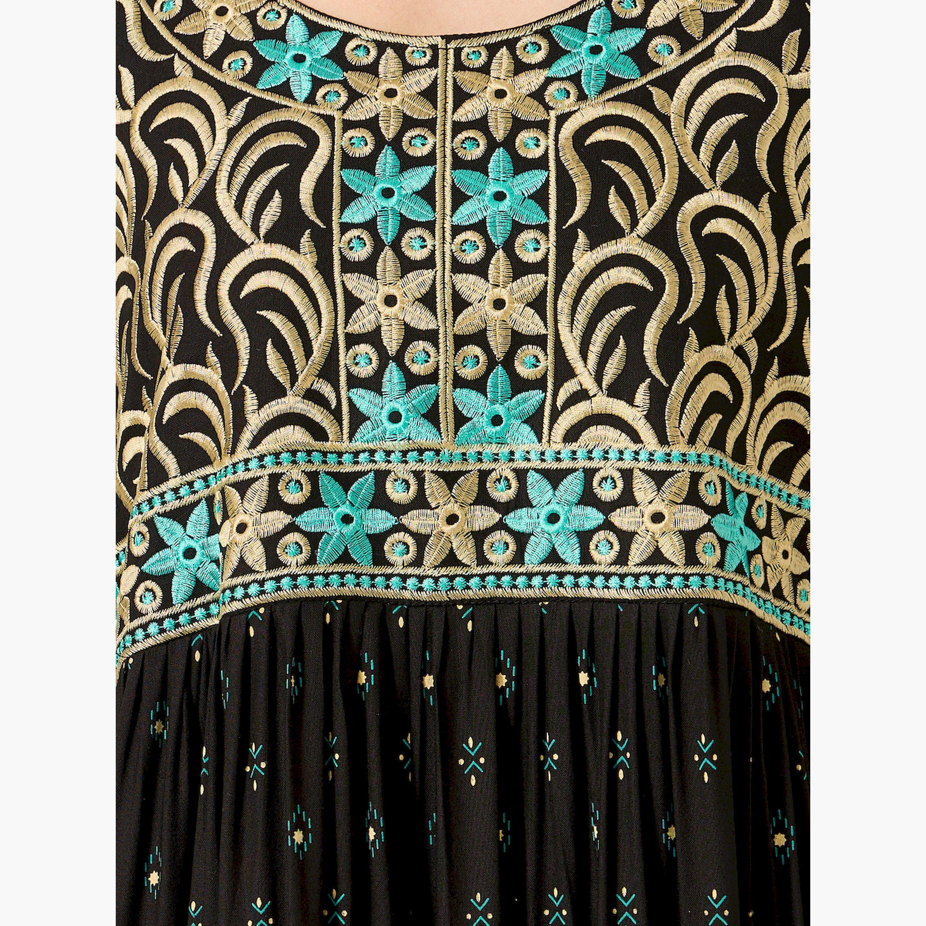 Maxim Creation X Styli Embroidered Round Neck A-Line Jalabiya-women-arabicclothing-jalabiyas-image-4