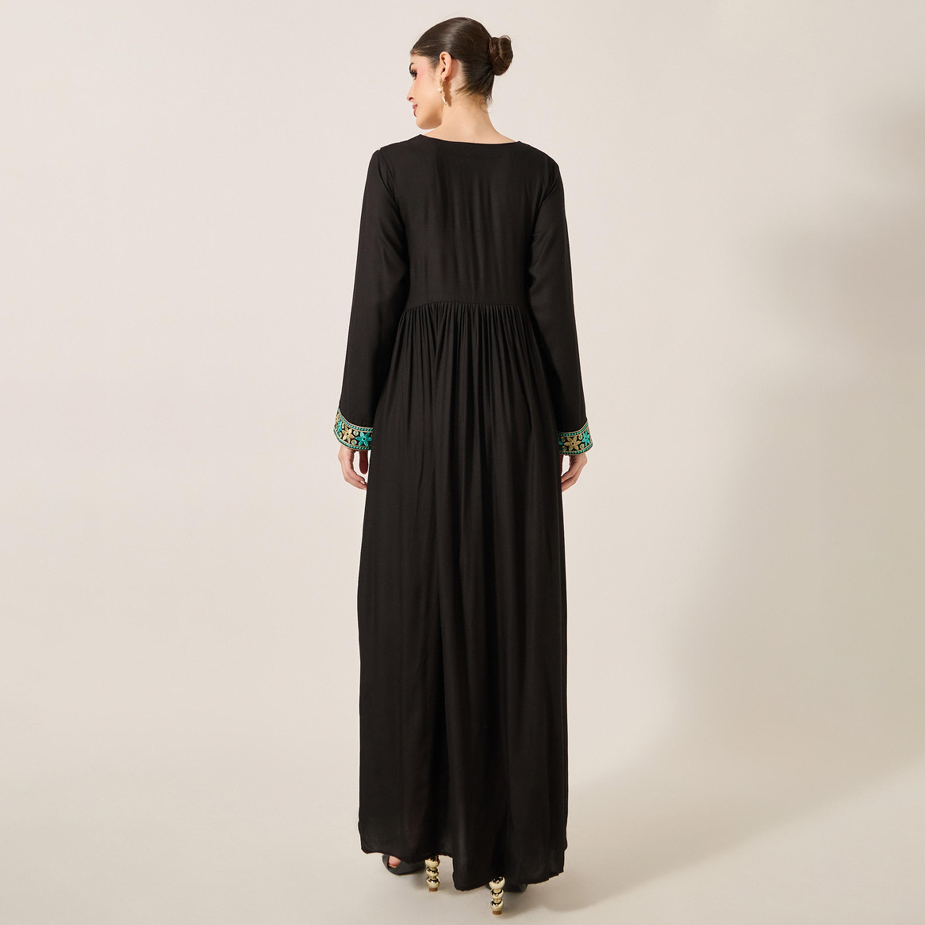 Maxim Creation X Styli Embroidered Round Neck A-Line Jalabiya-women-arabicclothing-jalabiyas-image-5