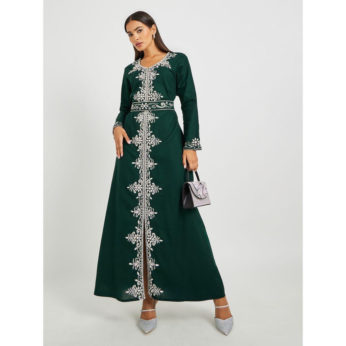 جلابية بتفاصيل مُطرّزة وحزام خصر-women-arabicclothing-jalabiyas-image-1