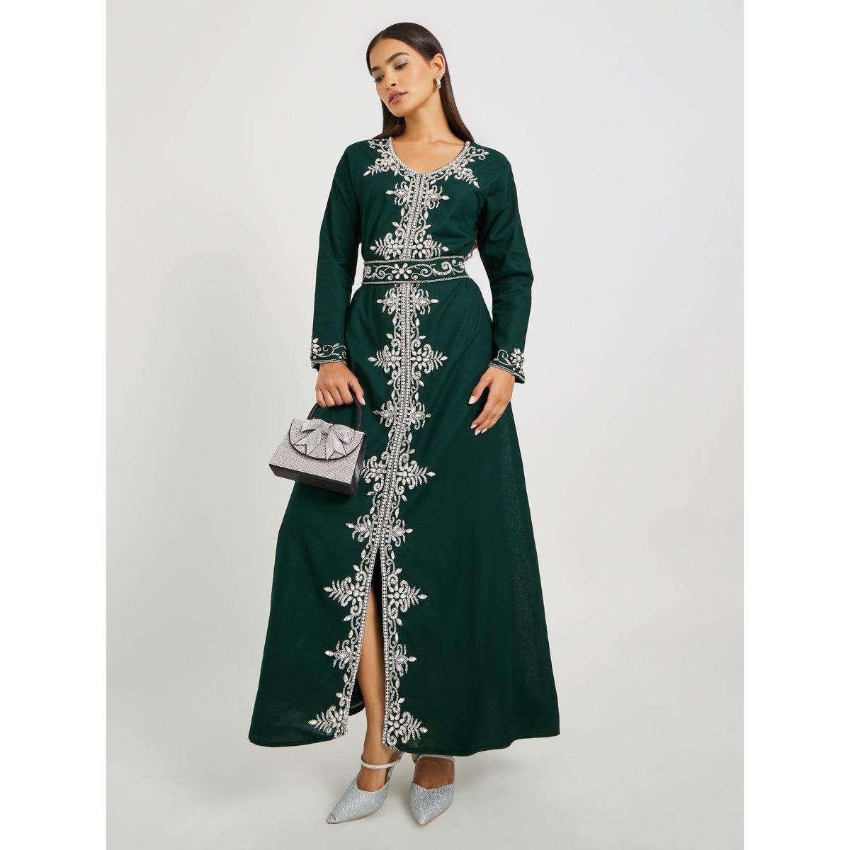 جلابية بتفاصيل مُطرّزة وحزام خصر-women-arabicclothing-jalabiyas-image-2