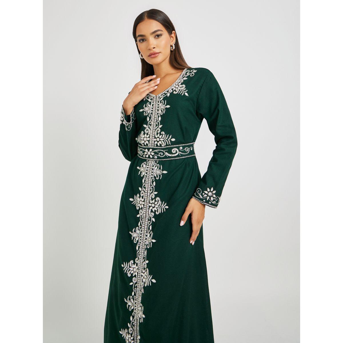 جلابية بتفاصيل مُطرّزة وحزام خصر-women-arabicclothing-jalabiyas-image-3