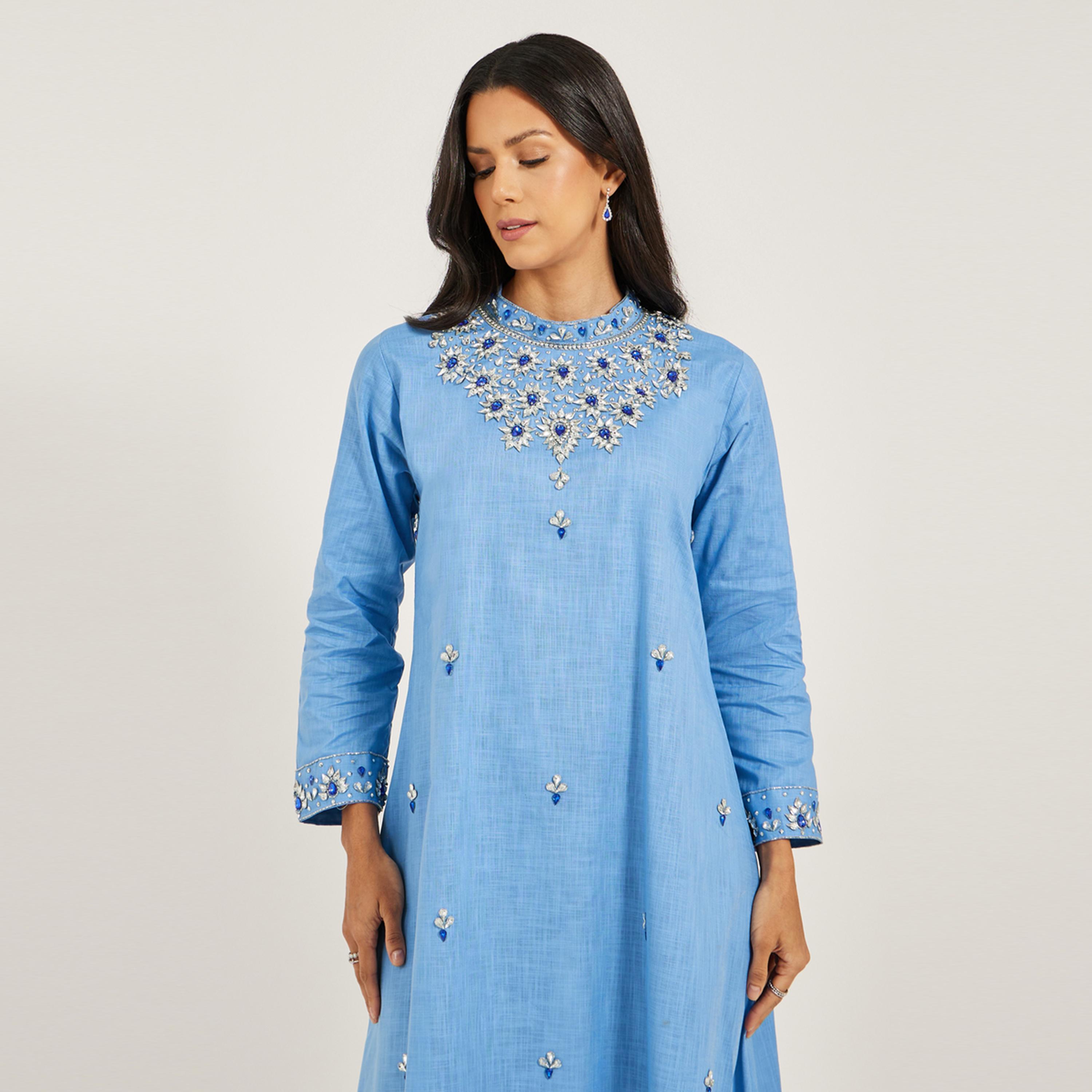 Maxim Creation X Styli Pure Linen Jalabiya With Silver Hand Embroidery-women-arabicclothing-jalabiyas-image-3